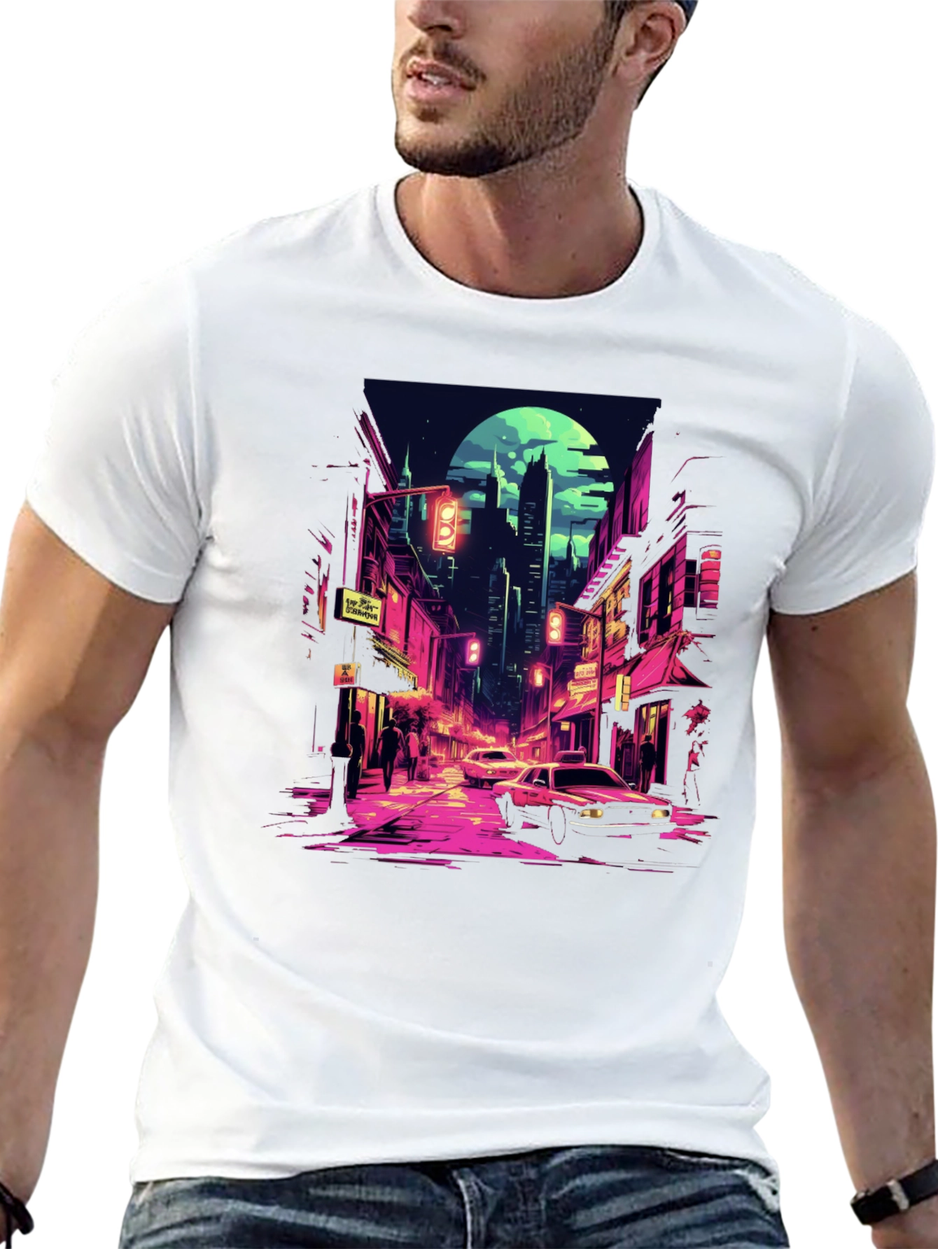 Retro Cityscape Tee - Black Cotton Blend