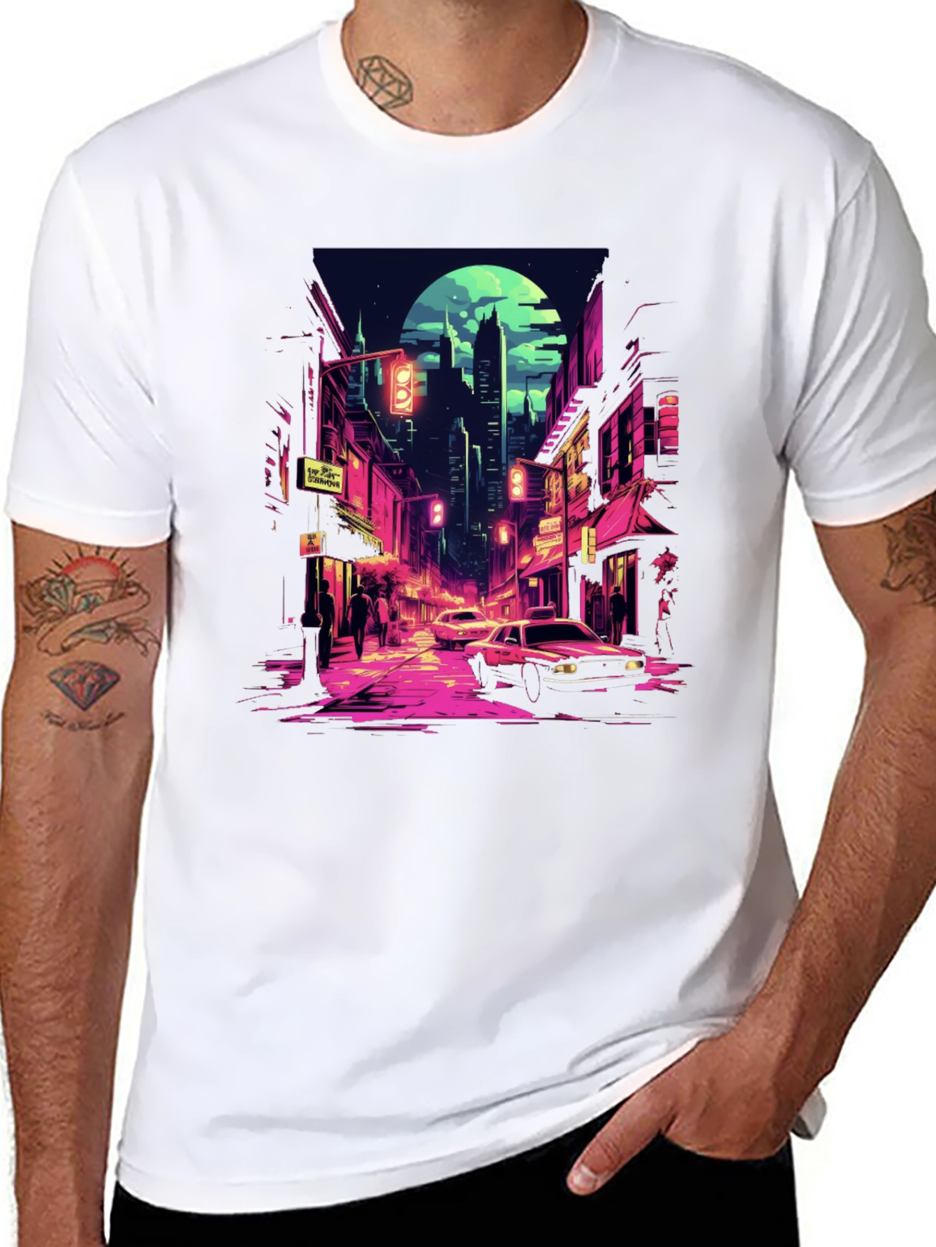 Retro Cityscape Tee - Black Cotton Blend
