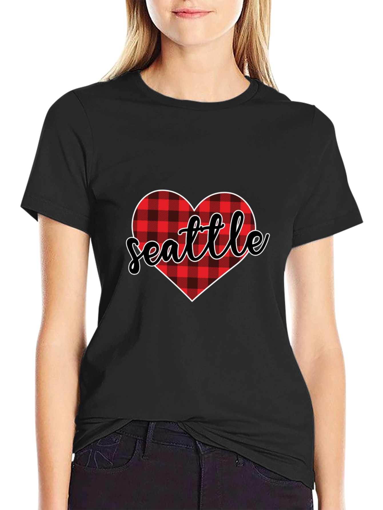 Seattle Buffalo Plaid Heart T-Shirt