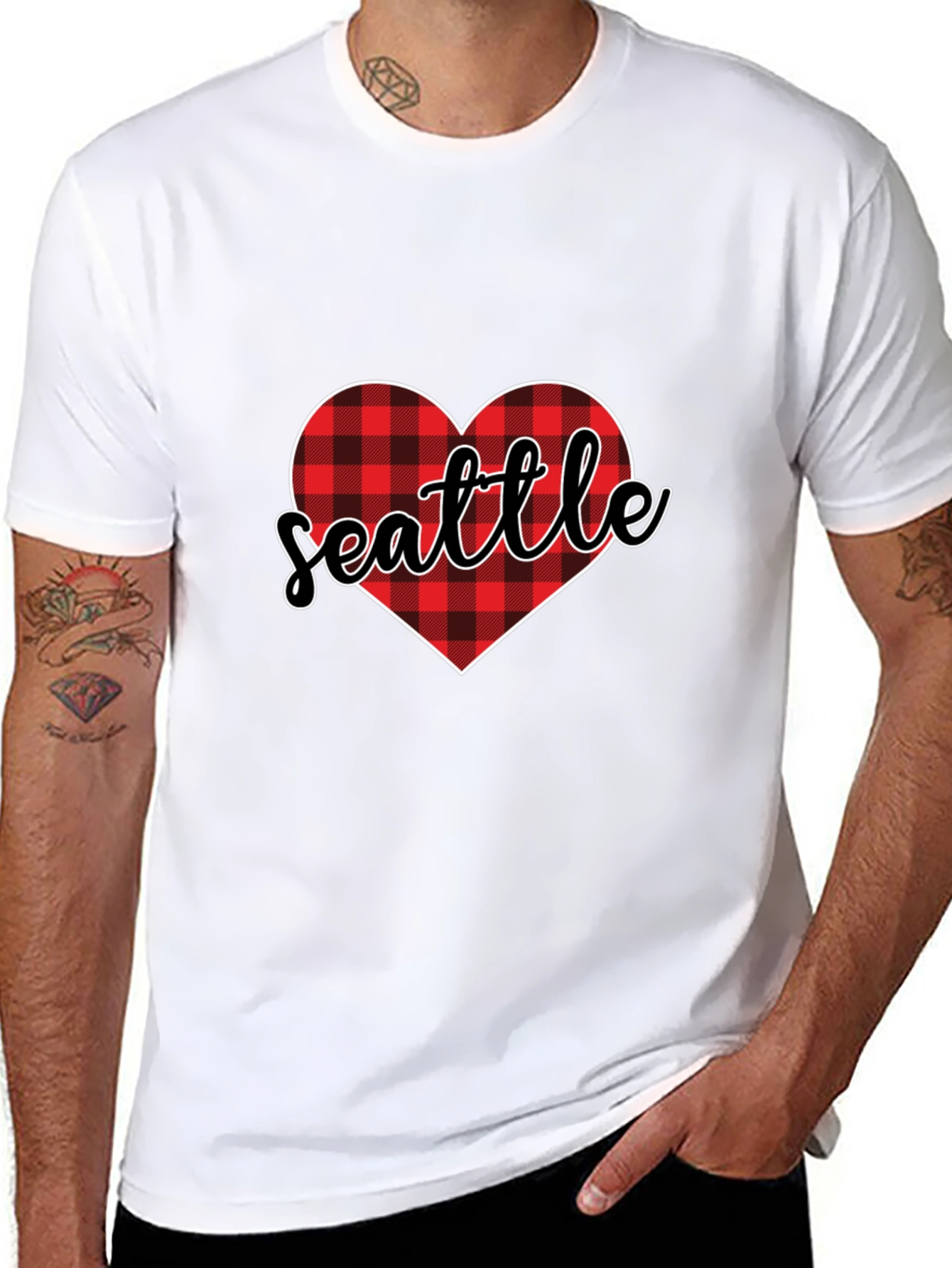Seattle Buffalo Plaid Heart T-Shirt