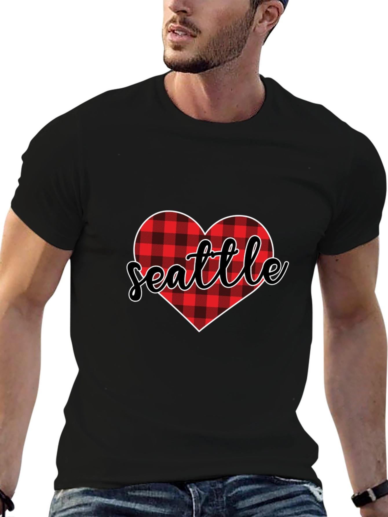 Seattle Buffalo Plaid Heart T-Shirt