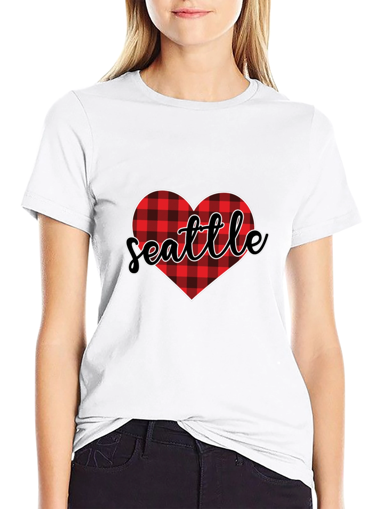 Seattle Buffalo Plaid Heart T-Shirt