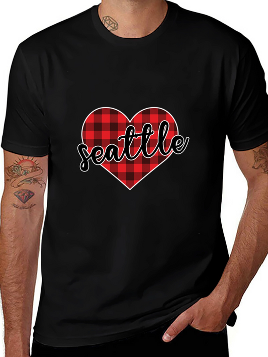 Seattle Buffalo Plaid Heart T-Shirt