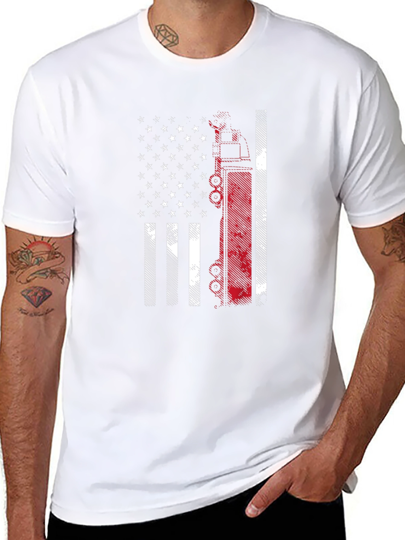 American Flag Fire Truck T-Shirt