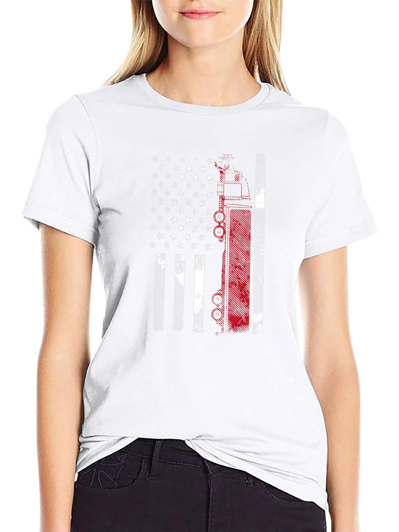 American Flag Fire Truck T-Shirt