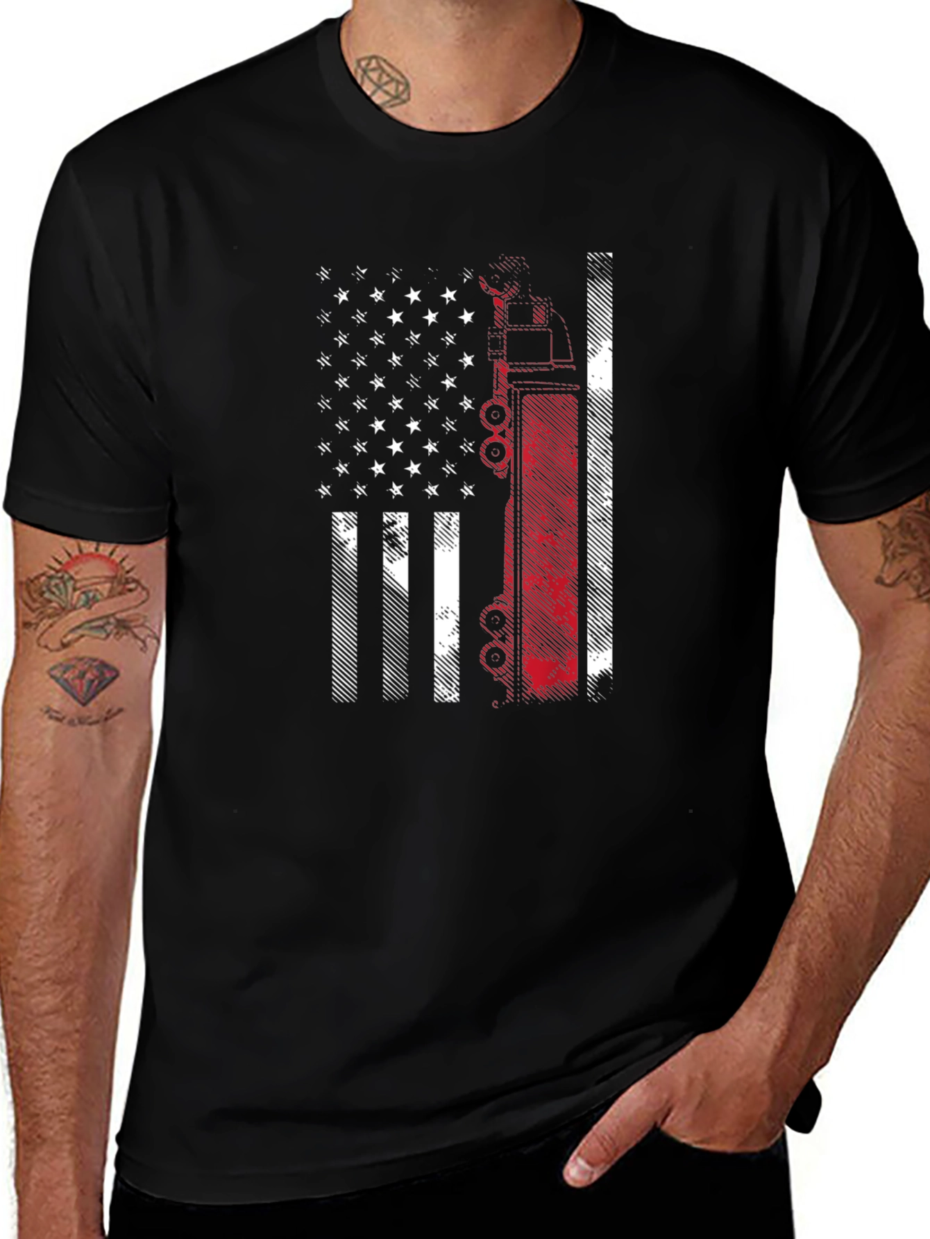American Flag Fire Truck T-Shirt