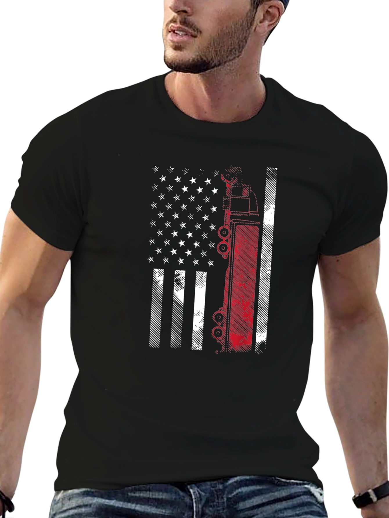 American Flag Fire Truck T-Shirt