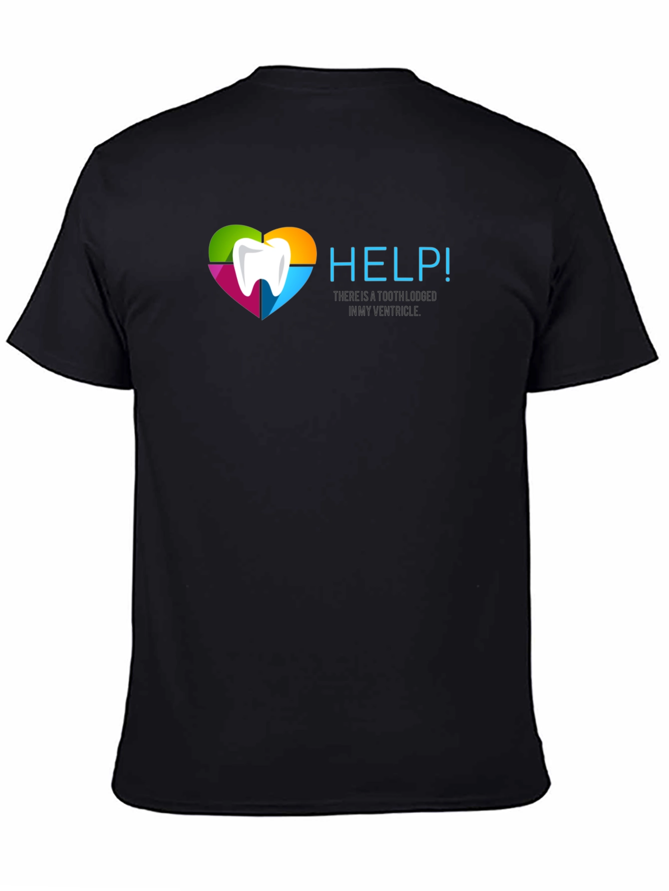 Help! Funny Tooth Ventricle Black T-Shirt