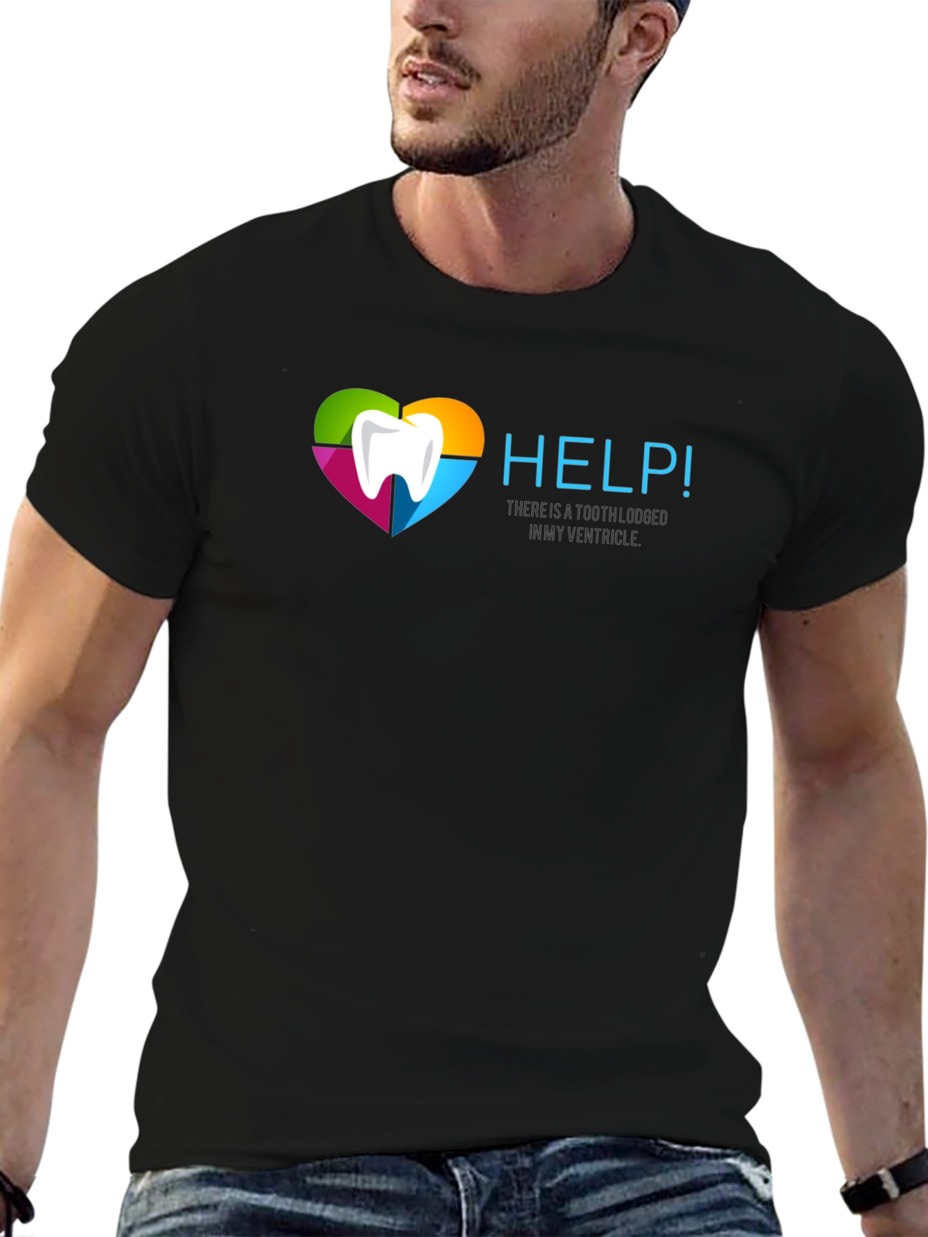 Help! Funny Tooth Ventricle Black T-Shirt