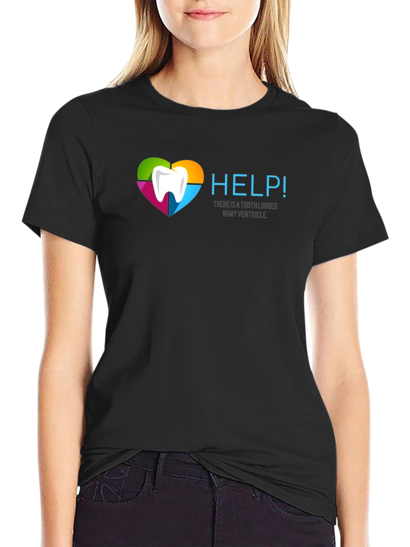 Help! Funny Tooth Ventricle Black T-Shirt