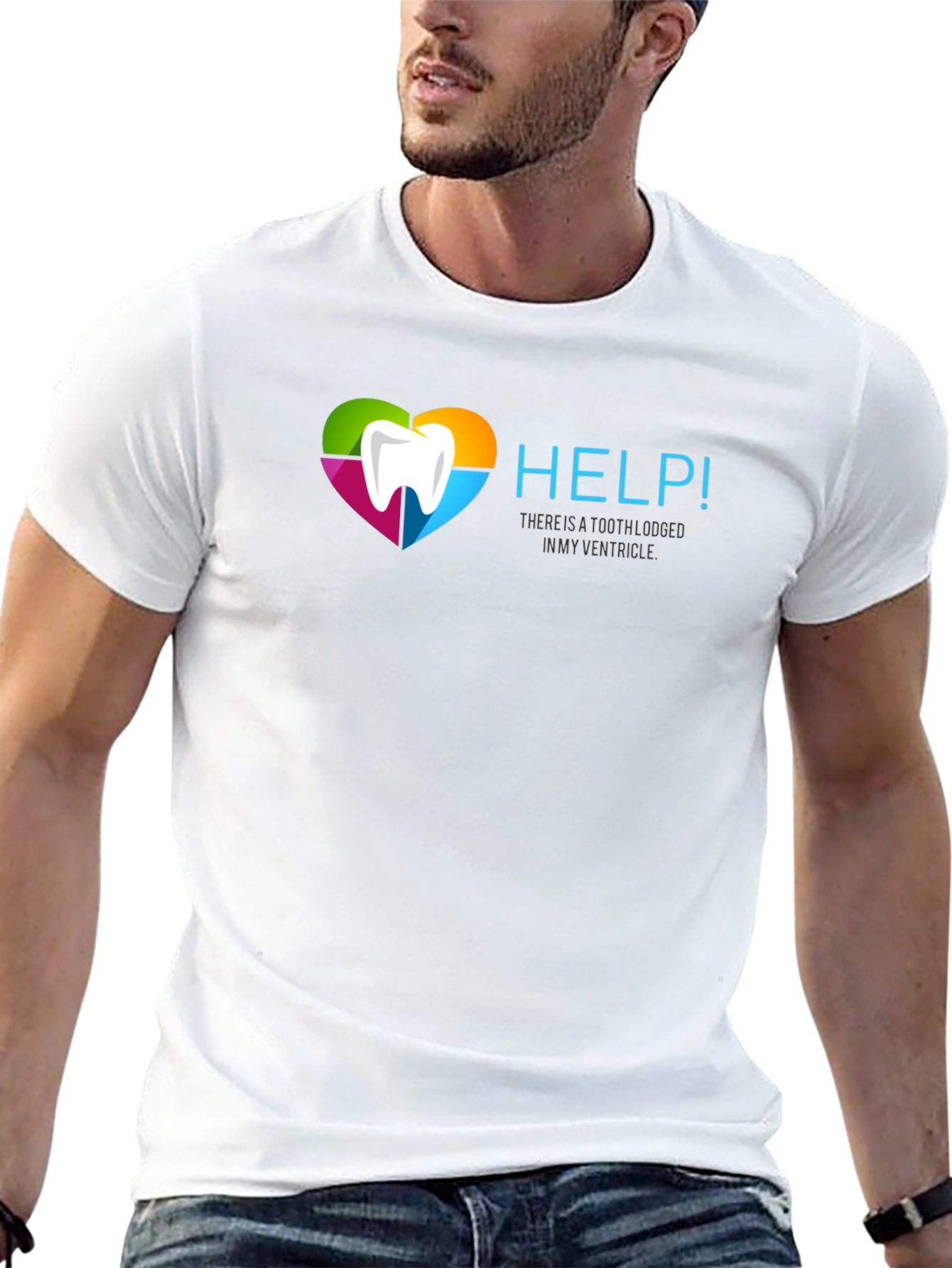 Help! Funny Tooth Ventricle Black T-Shirt