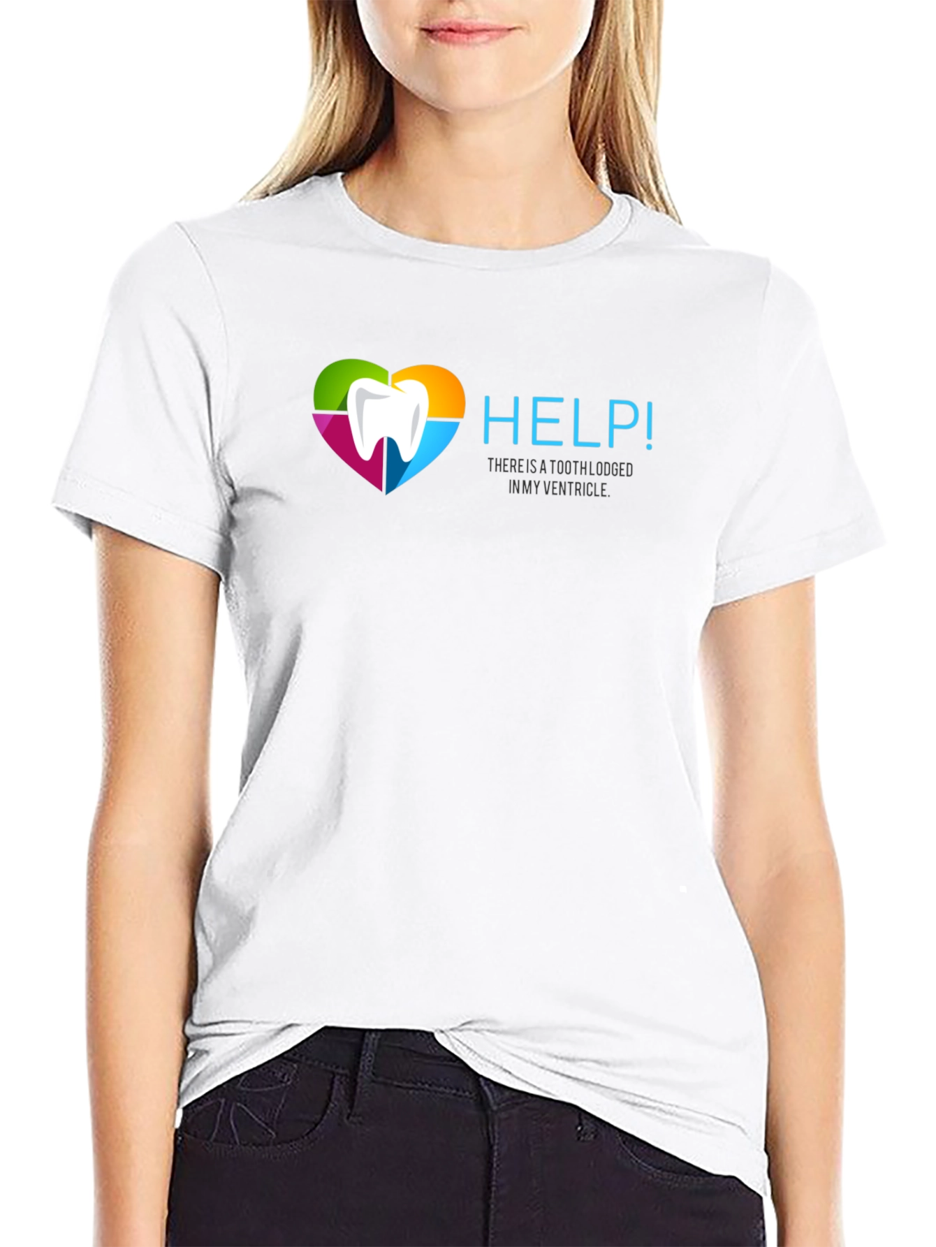 Help! Funny Tooth Ventricle Black T-Shirt