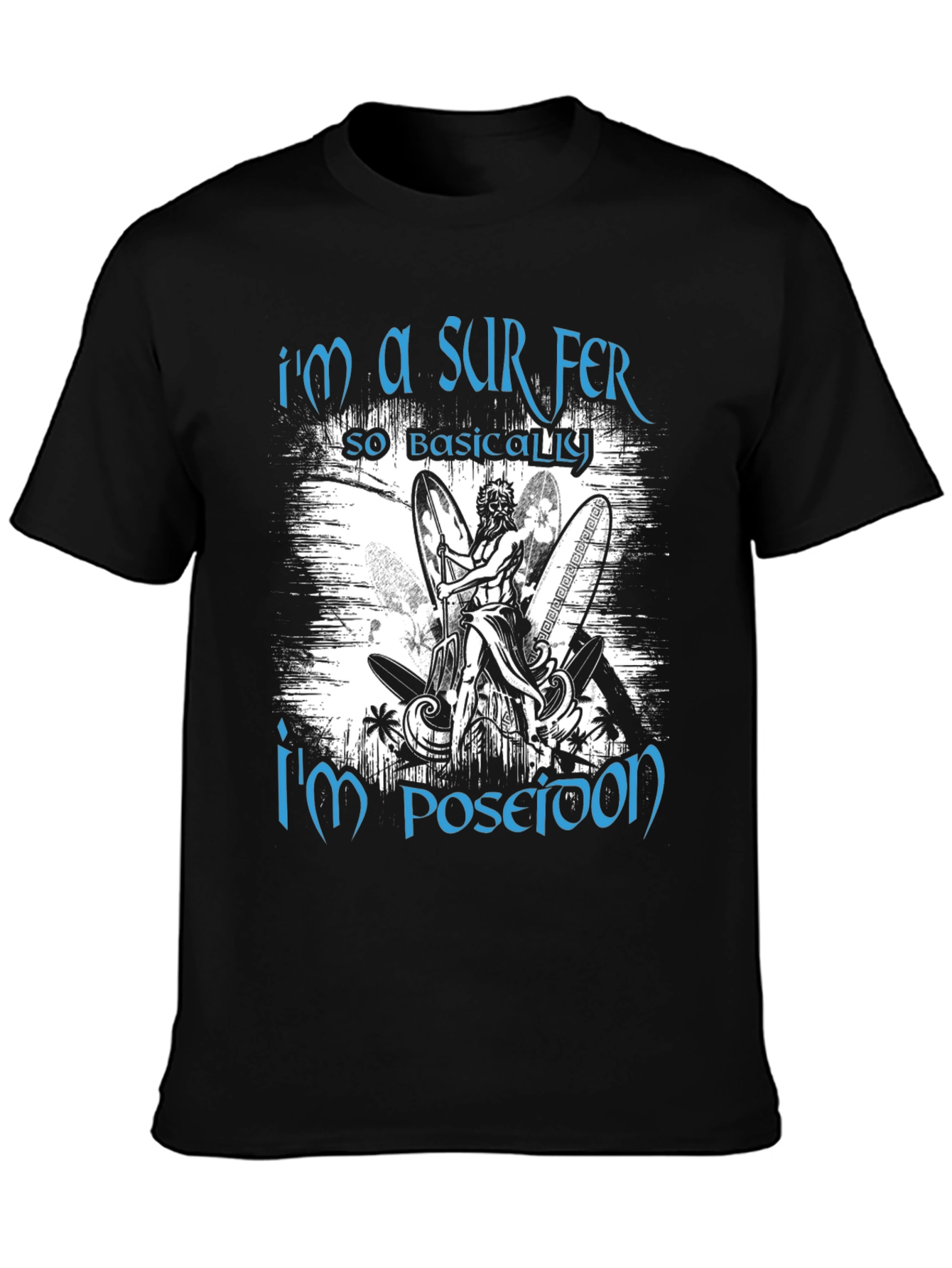 Surfer Poseidon Black Graphic Tee