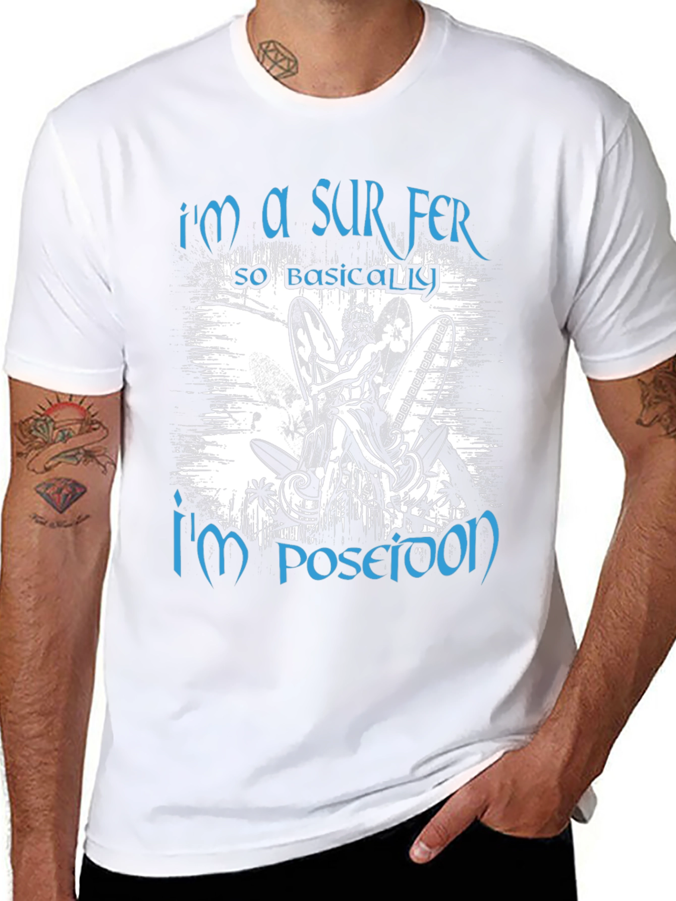 Surfer Poseidon Black Graphic Tee