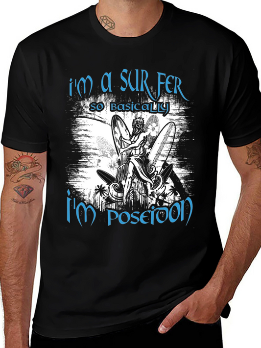 Surfer Poseidon Black Graphic Tee