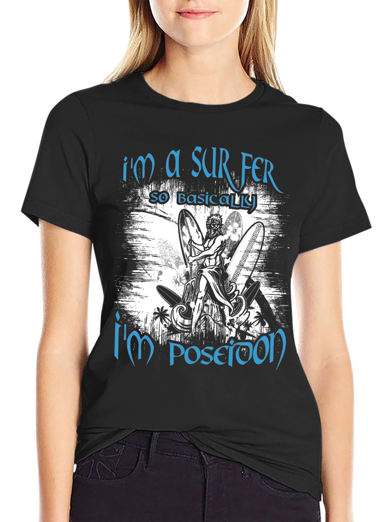 Surfer Poseidon Black Graphic Tee