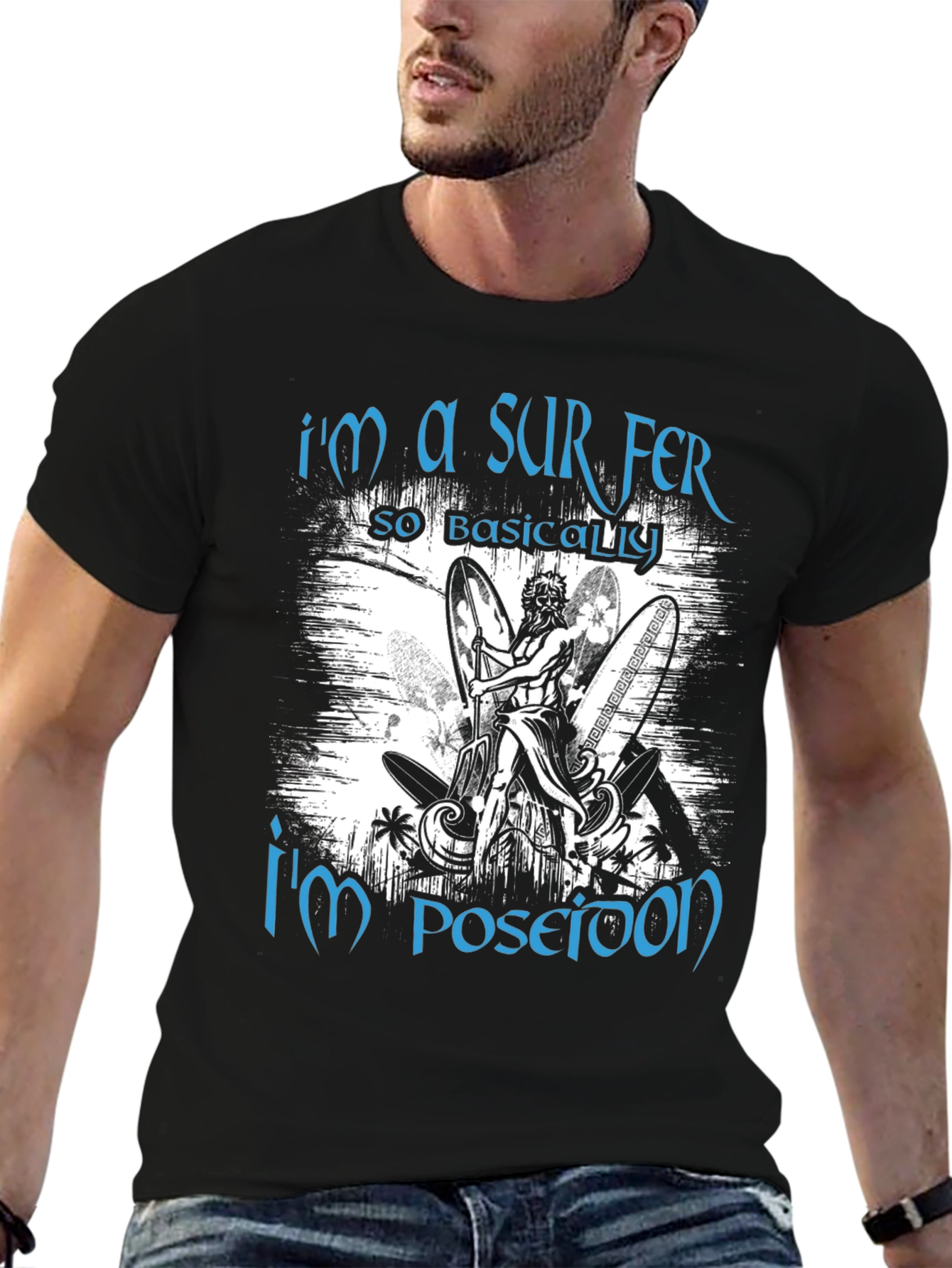 Surfer Poseidon Black Graphic Tee