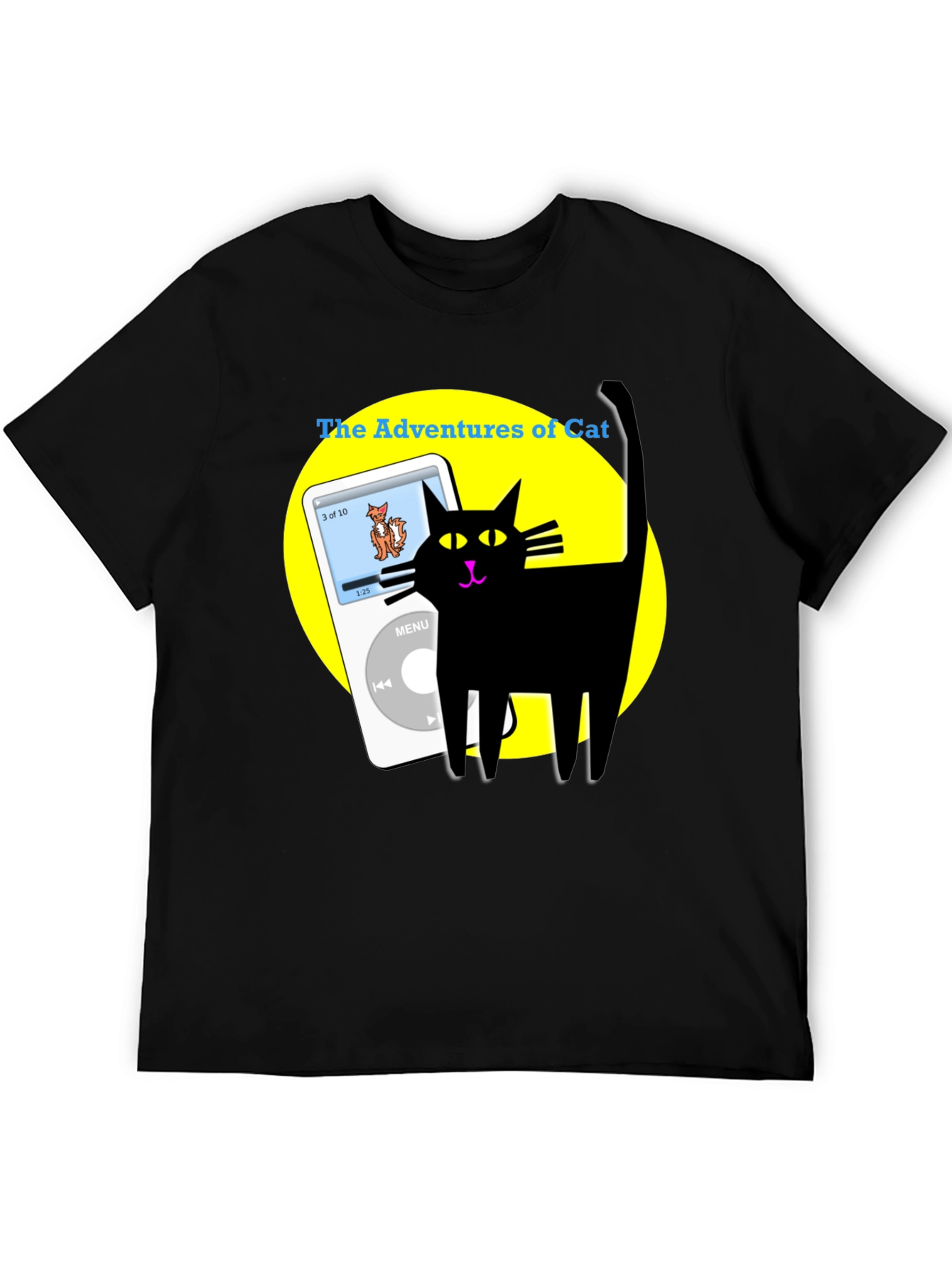 Adventures of Cat T-Shirt - Black Cotton Tee