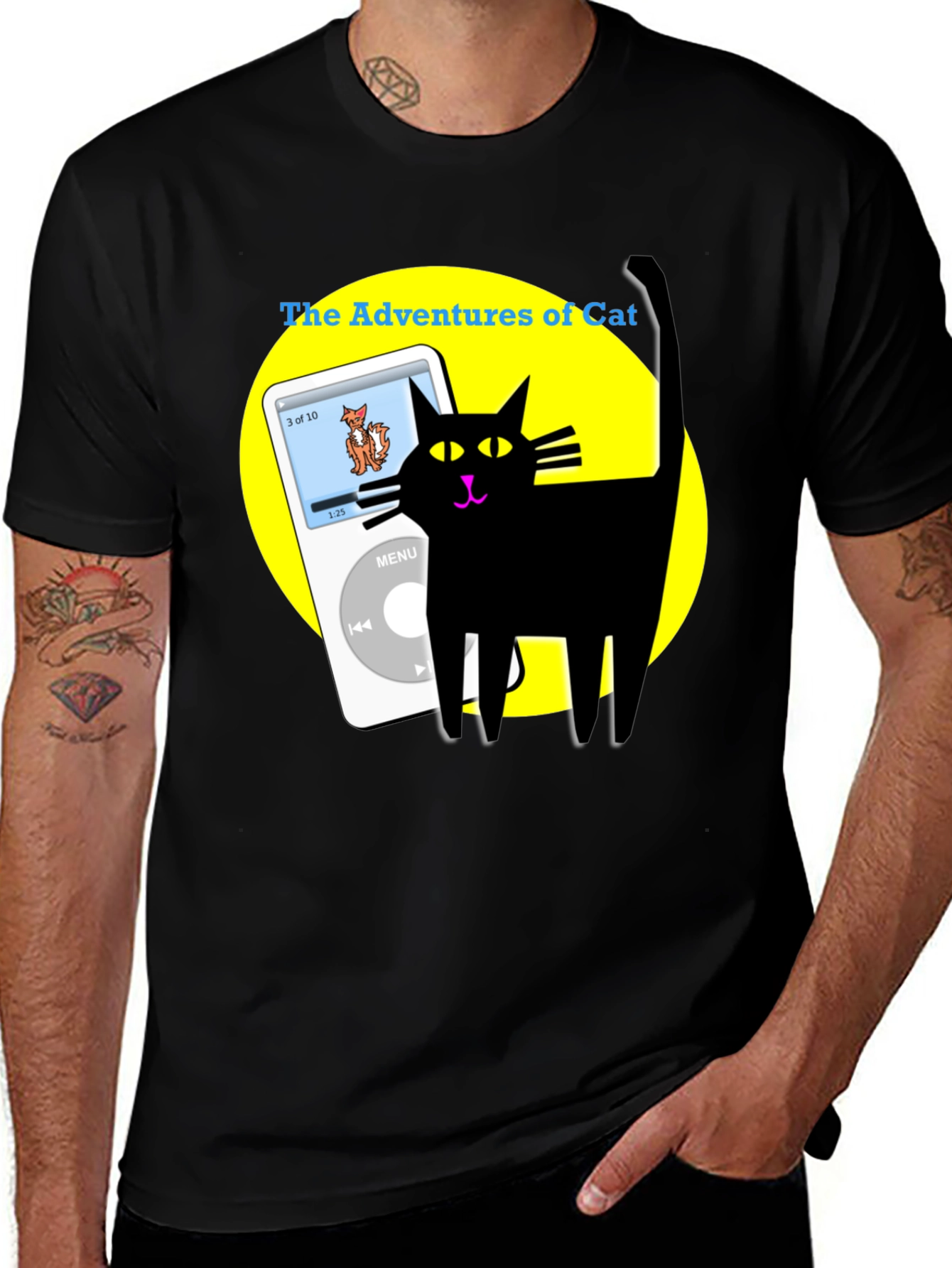 Adventures of Cat T-Shirt - Black Cotton Tee