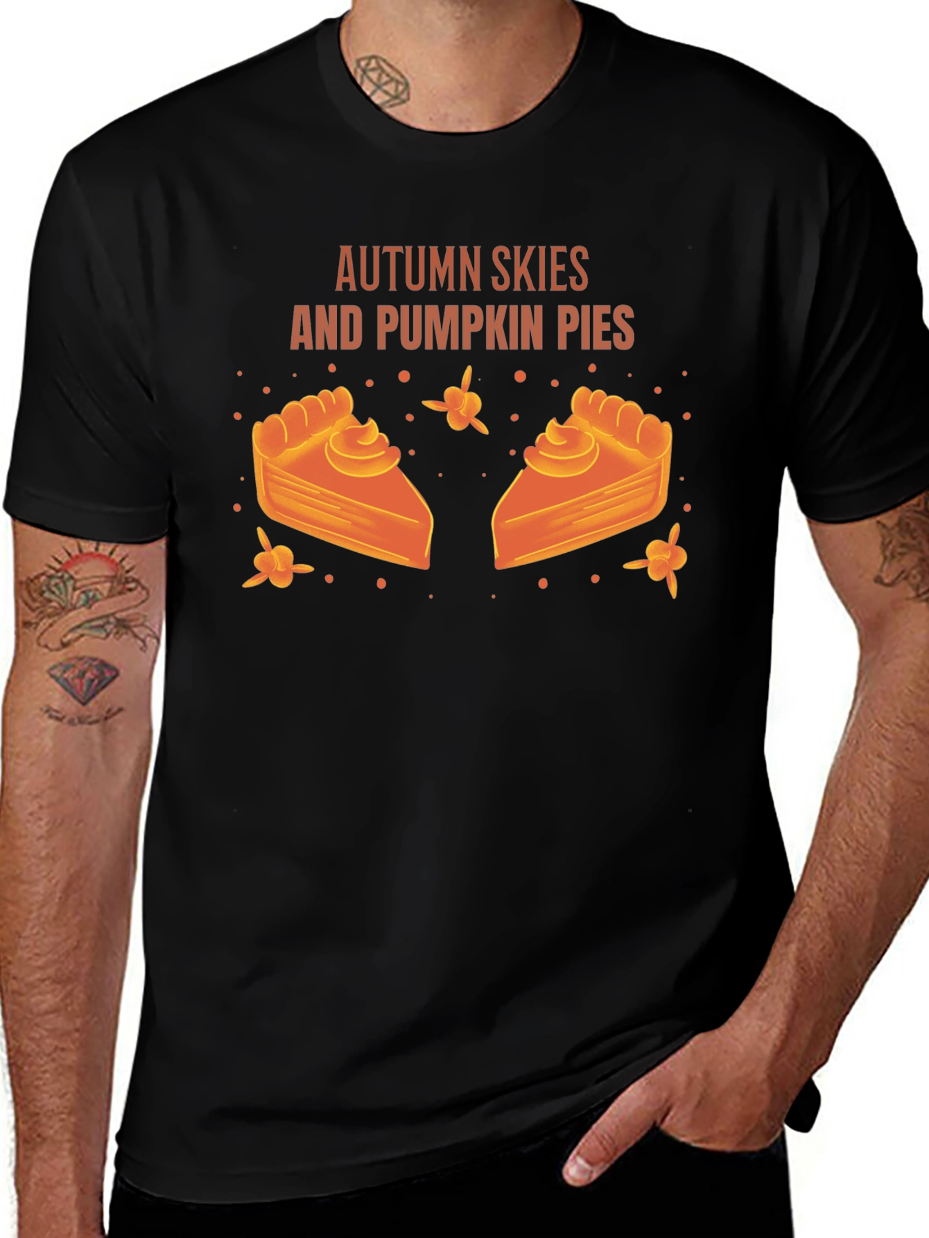 Autumn Skies Pumpkin Pies Black Graphic T-Shirt
