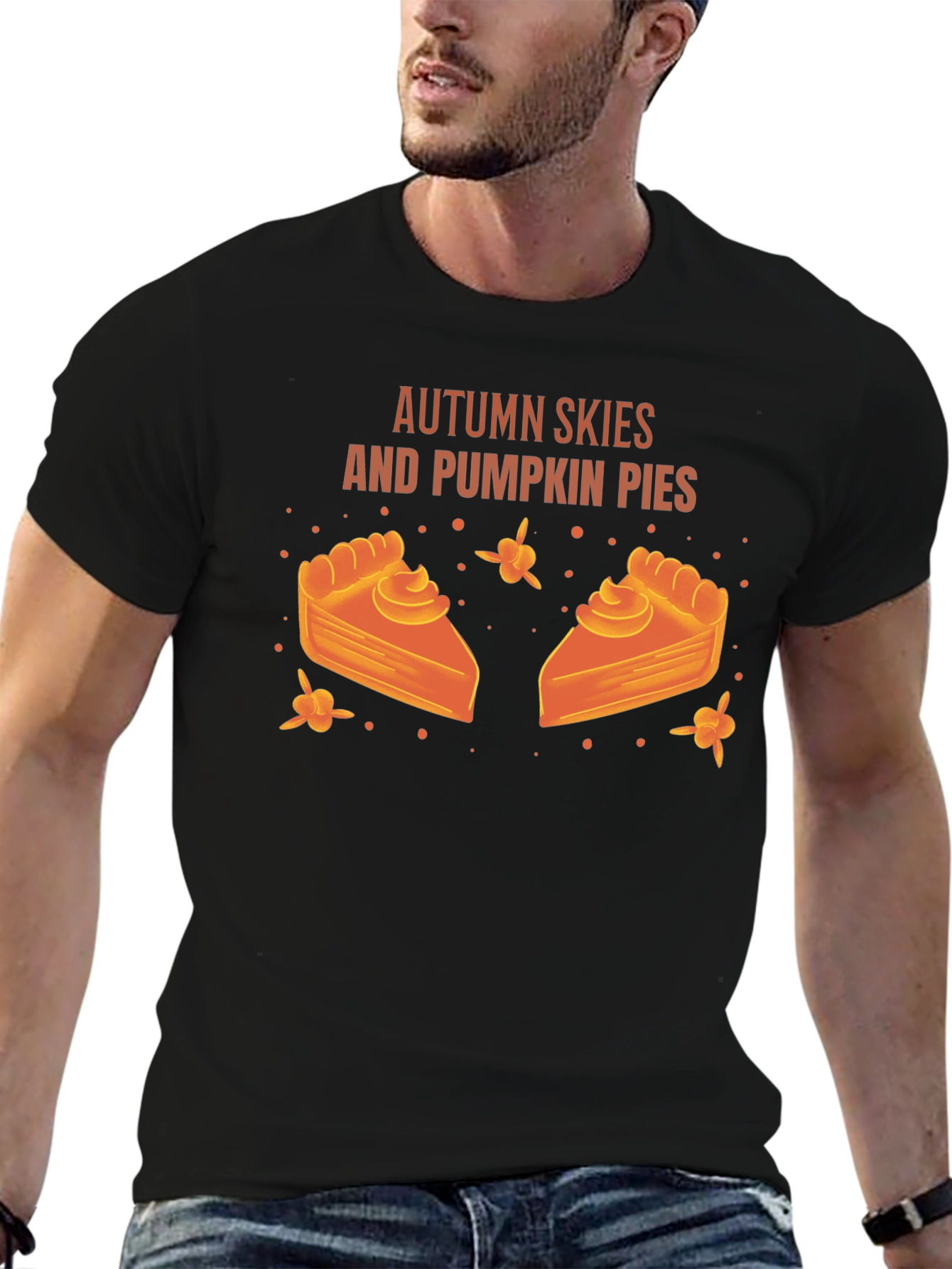 Autumn Skies Pumpkin Pies Black Graphic T-Shirt