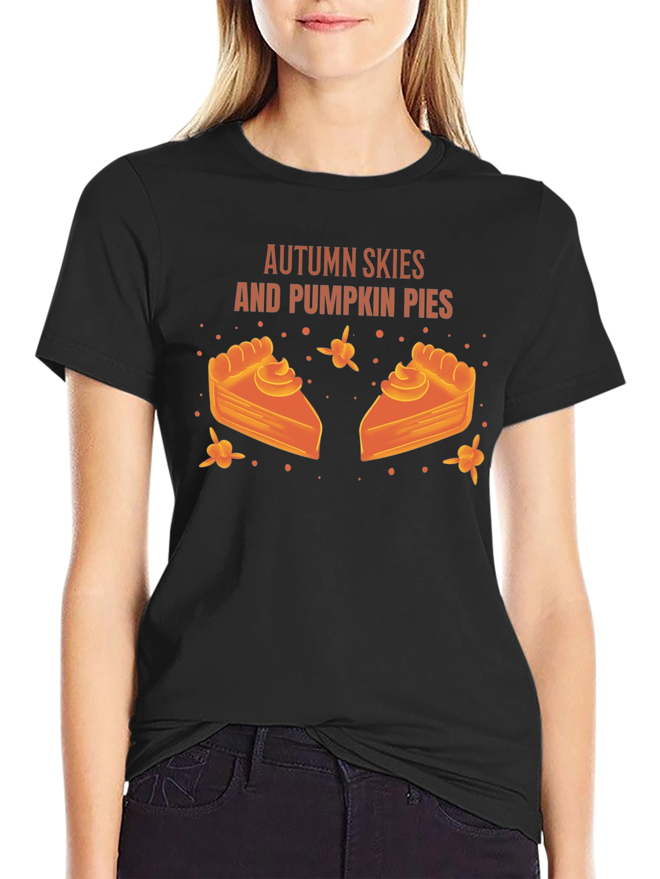 Autumn Skies Pumpkin Pies Black Graphic T-Shirt