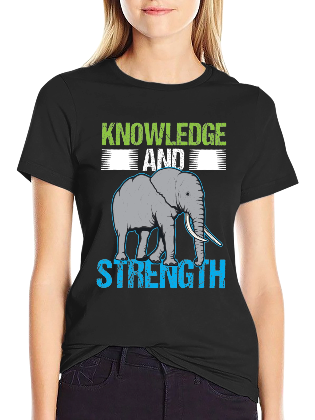 Knowledge & Strength Elephant Graphic T-Shirt