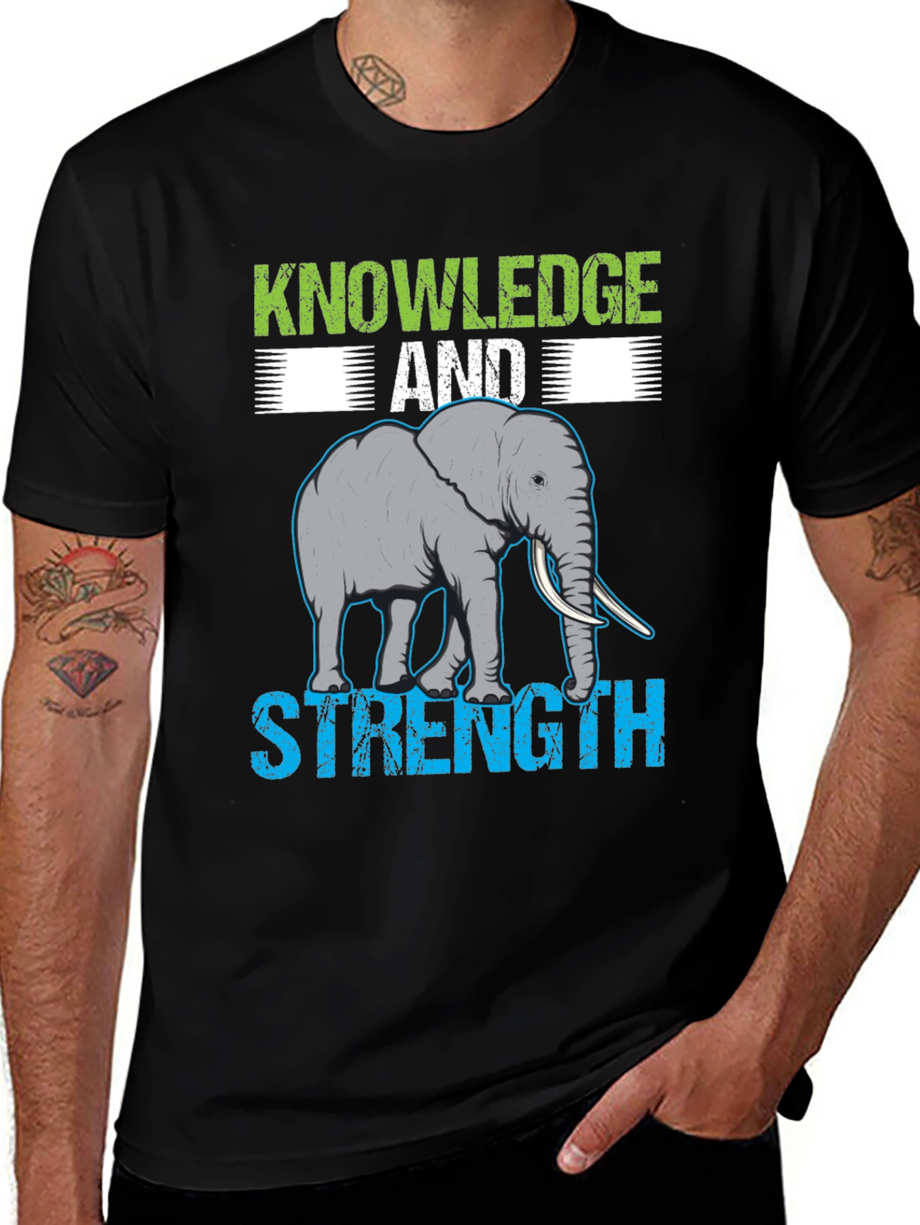 Knowledge & Strength Elephant Graphic T-Shirt
