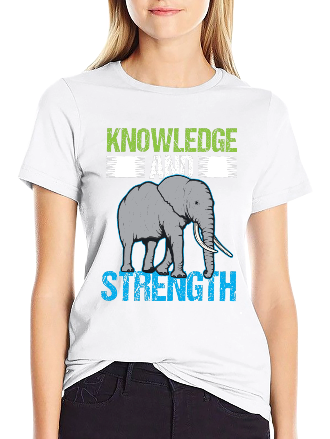 Knowledge & Strength Elephant Graphic T-Shirt