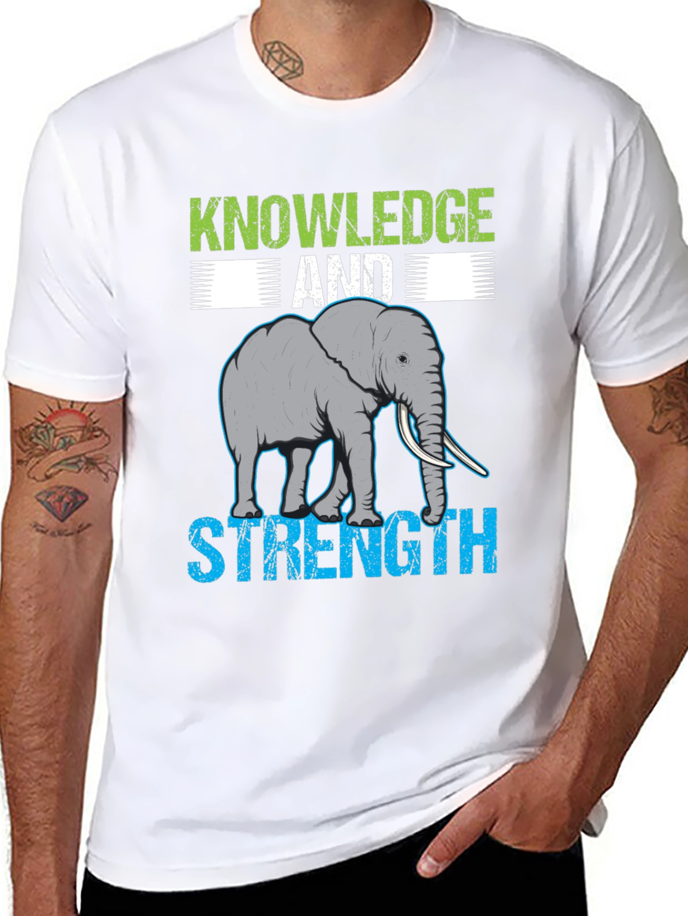Knowledge & Strength Elephant Graphic T-Shirt