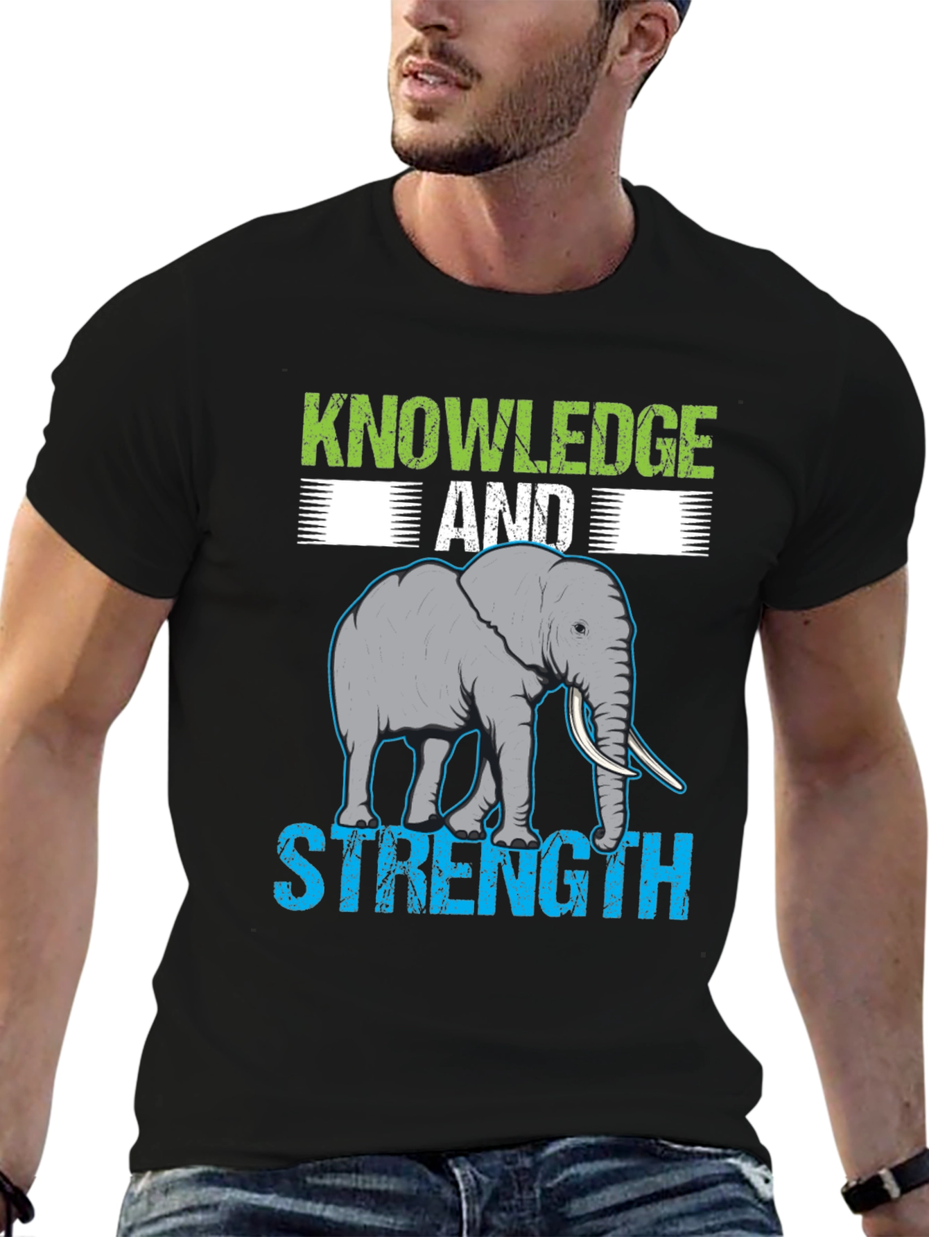 Knowledge & Strength Elephant Graphic T-Shirt