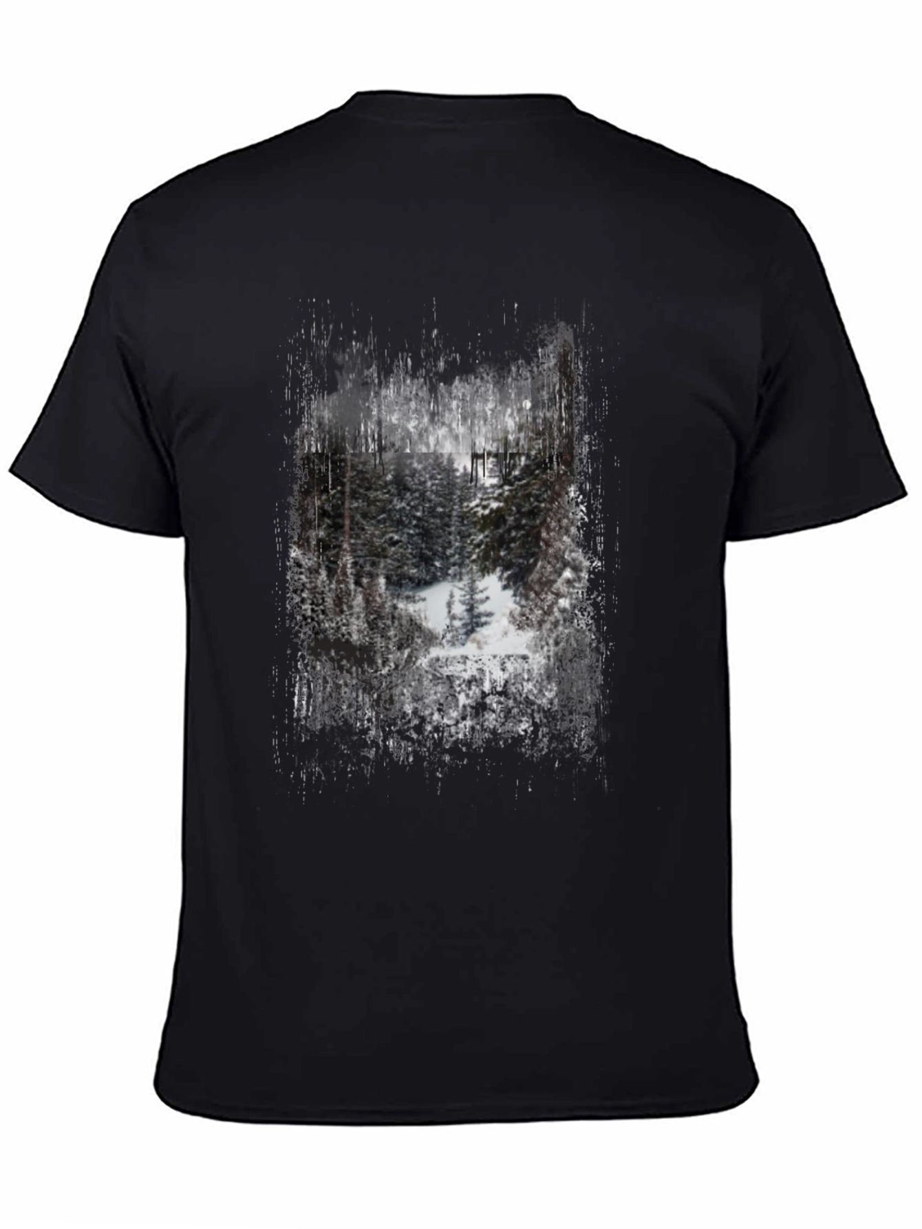 Winter Forest Graphic Print Black T-Shirt