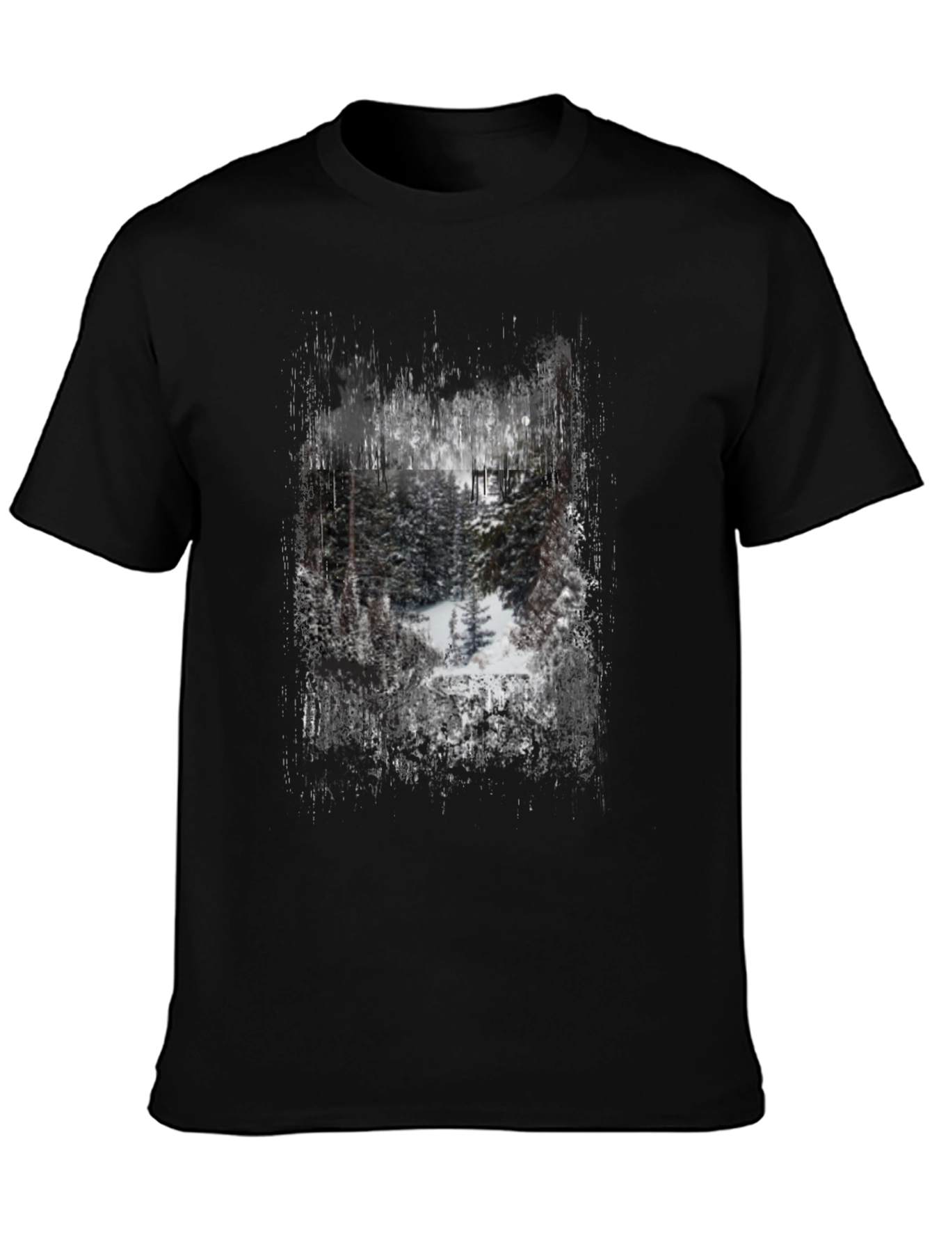 Winter Forest Graphic Print Black T-Shirt