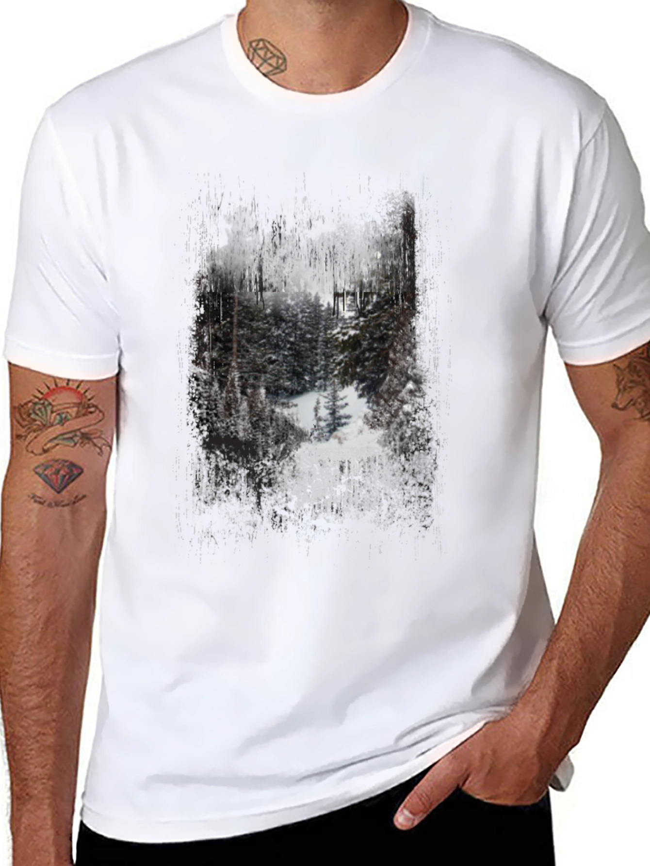 Winter Forest Graphic Print Black T-Shirt