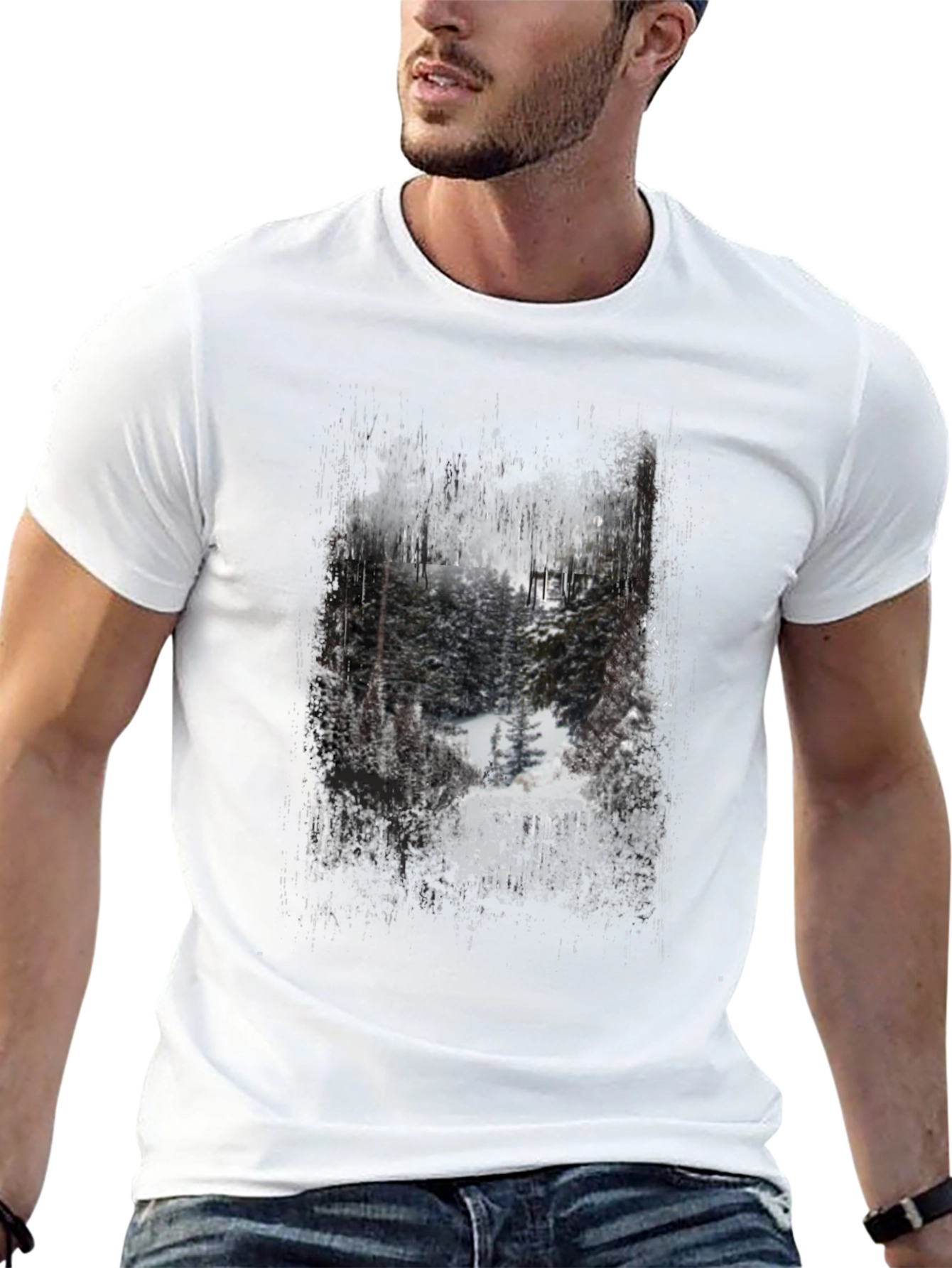 Winter Forest Graphic Print Black T-Shirt