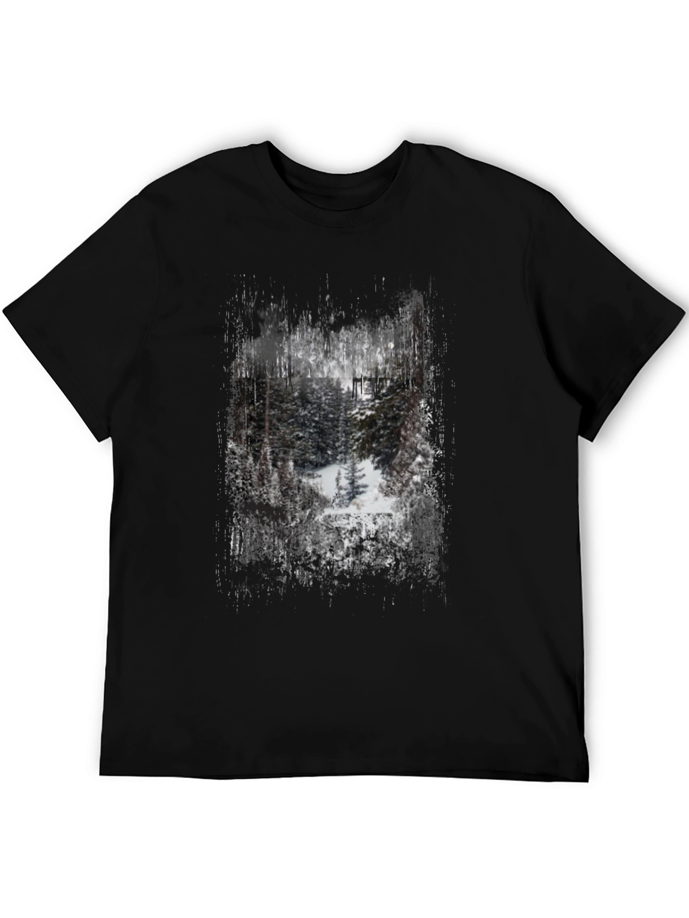 Winter Forest Graphic Print Black T-Shirt