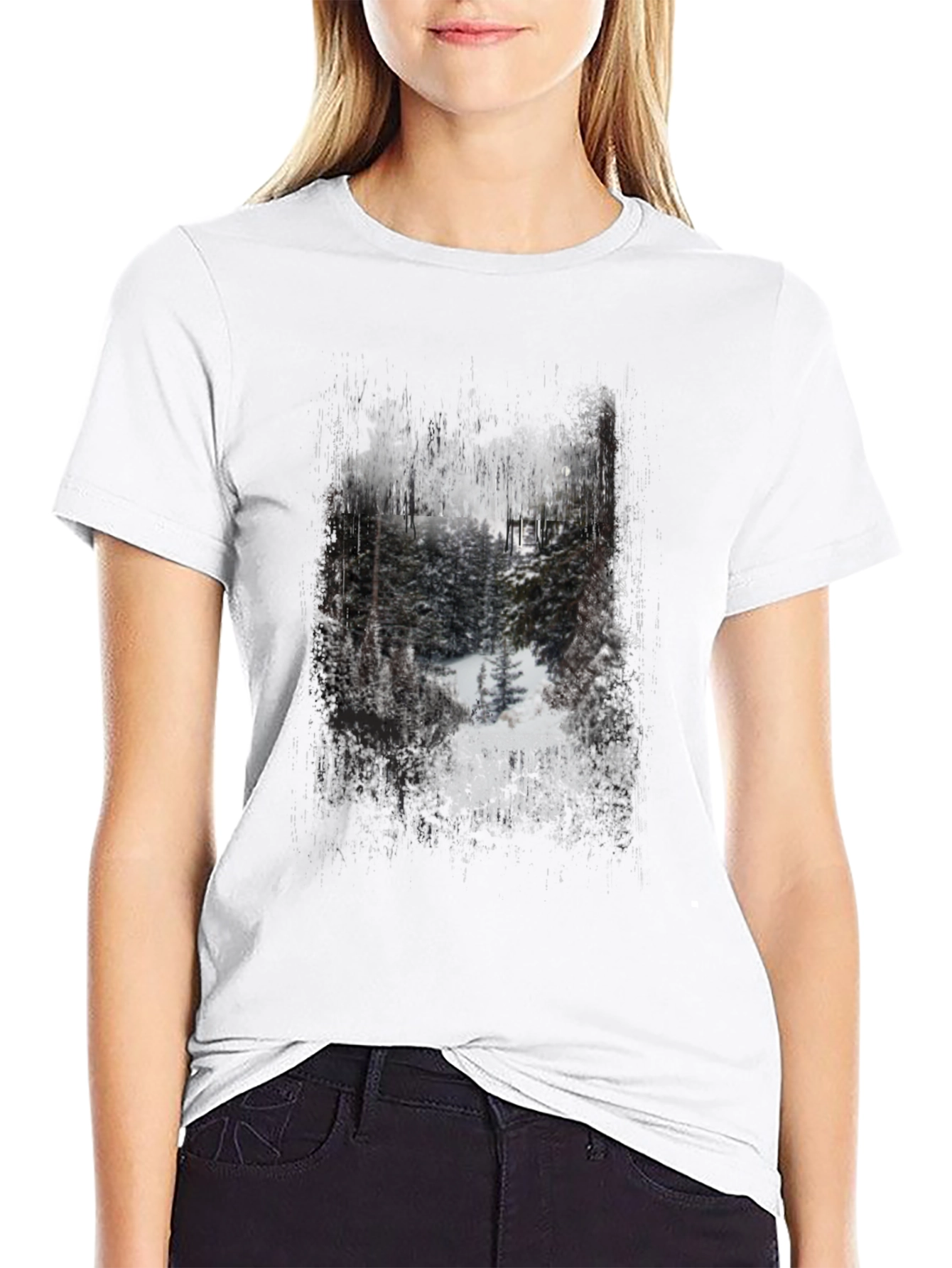 Winter Forest Graphic Print Black T-Shirt