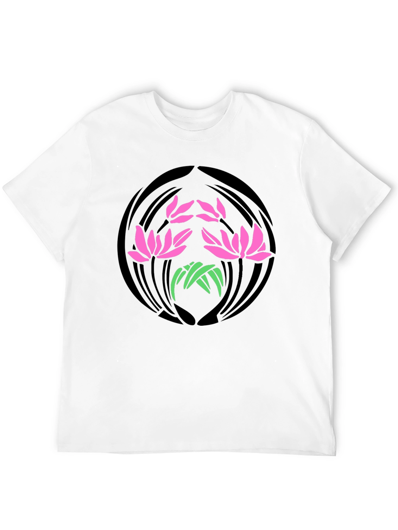 Floral Lotus Graphic Print Black T-Shirt