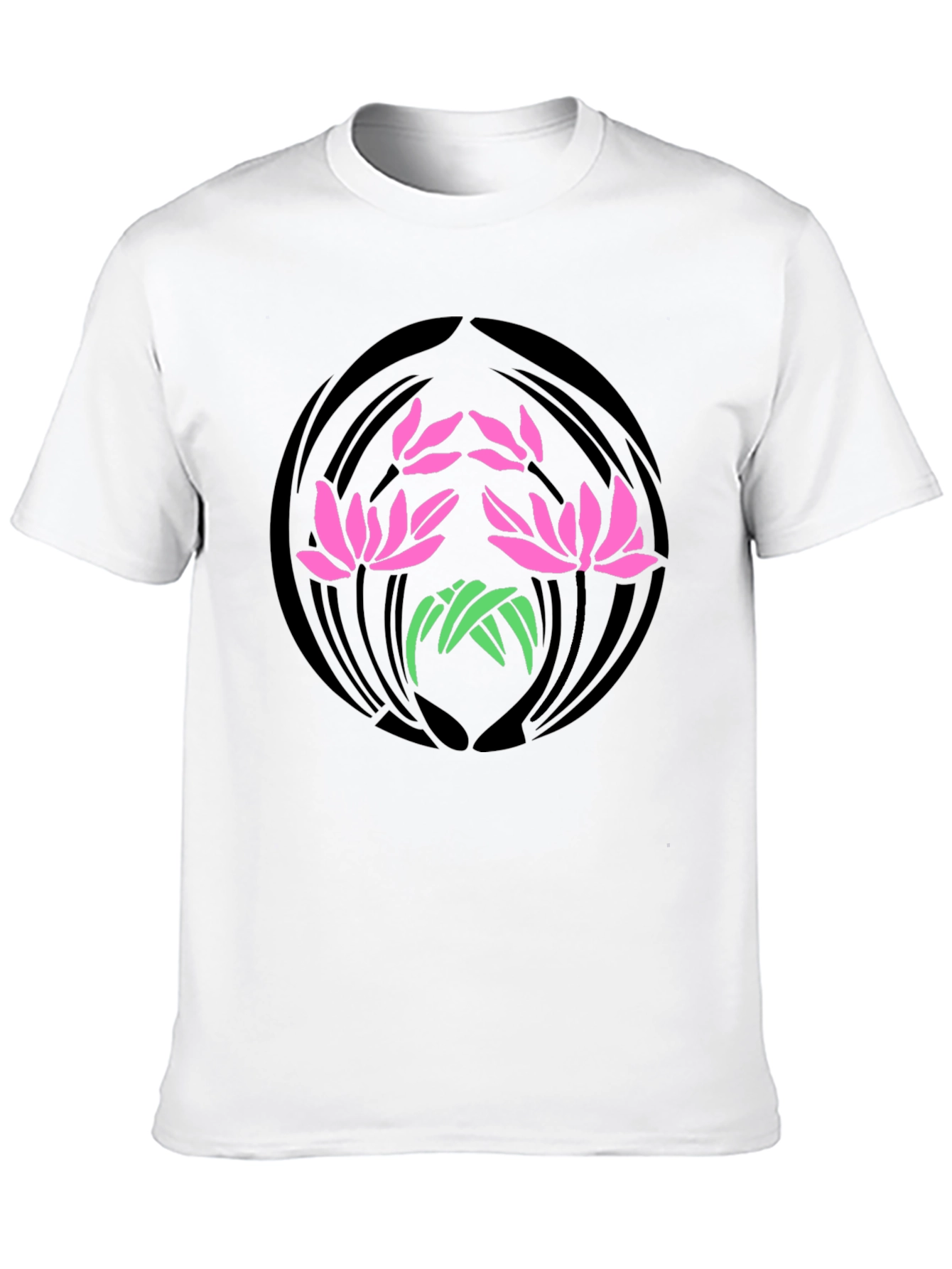 Floral Lotus Graphic Print Black T-Shirt