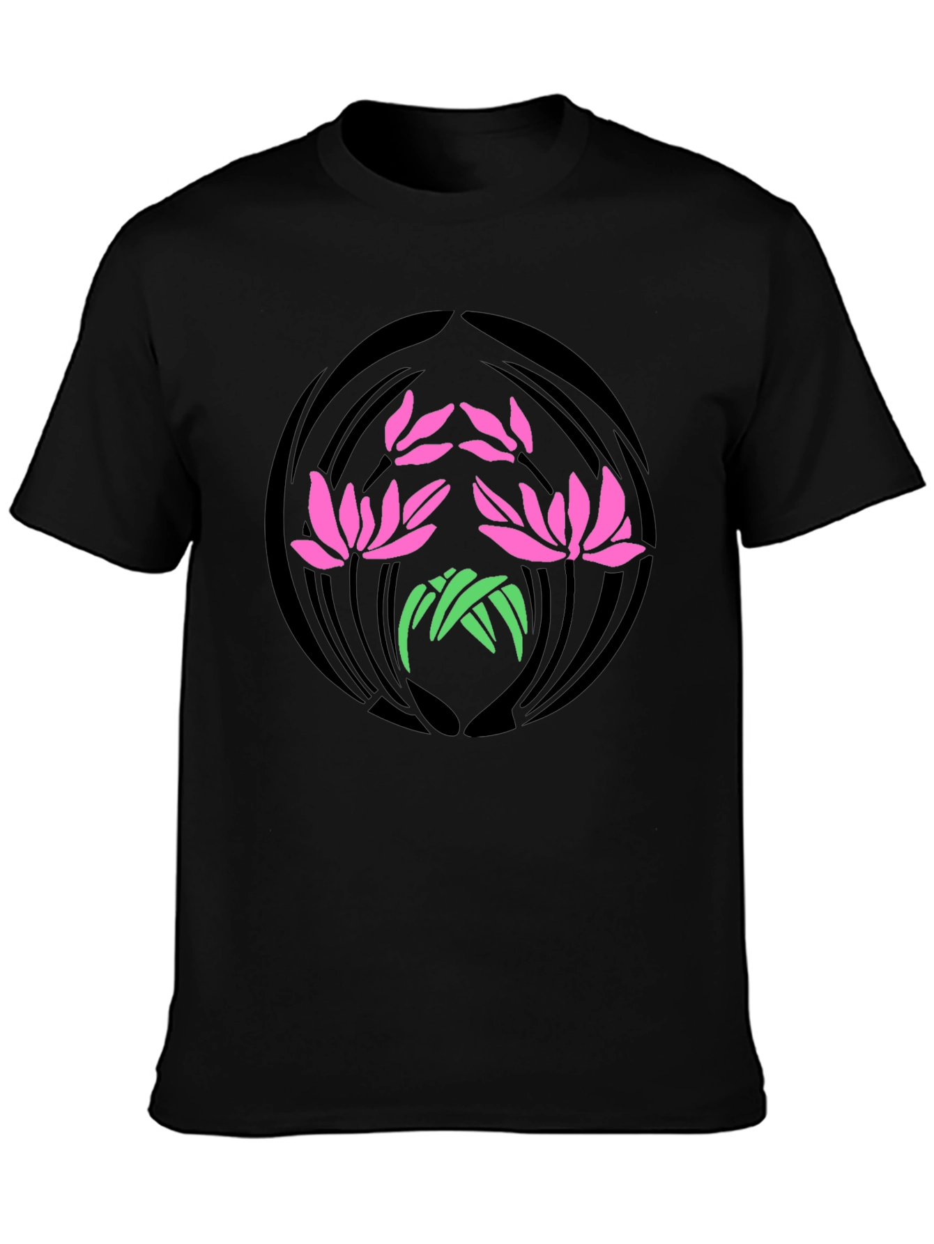 Floral Lotus Graphic Print Black T-Shirt