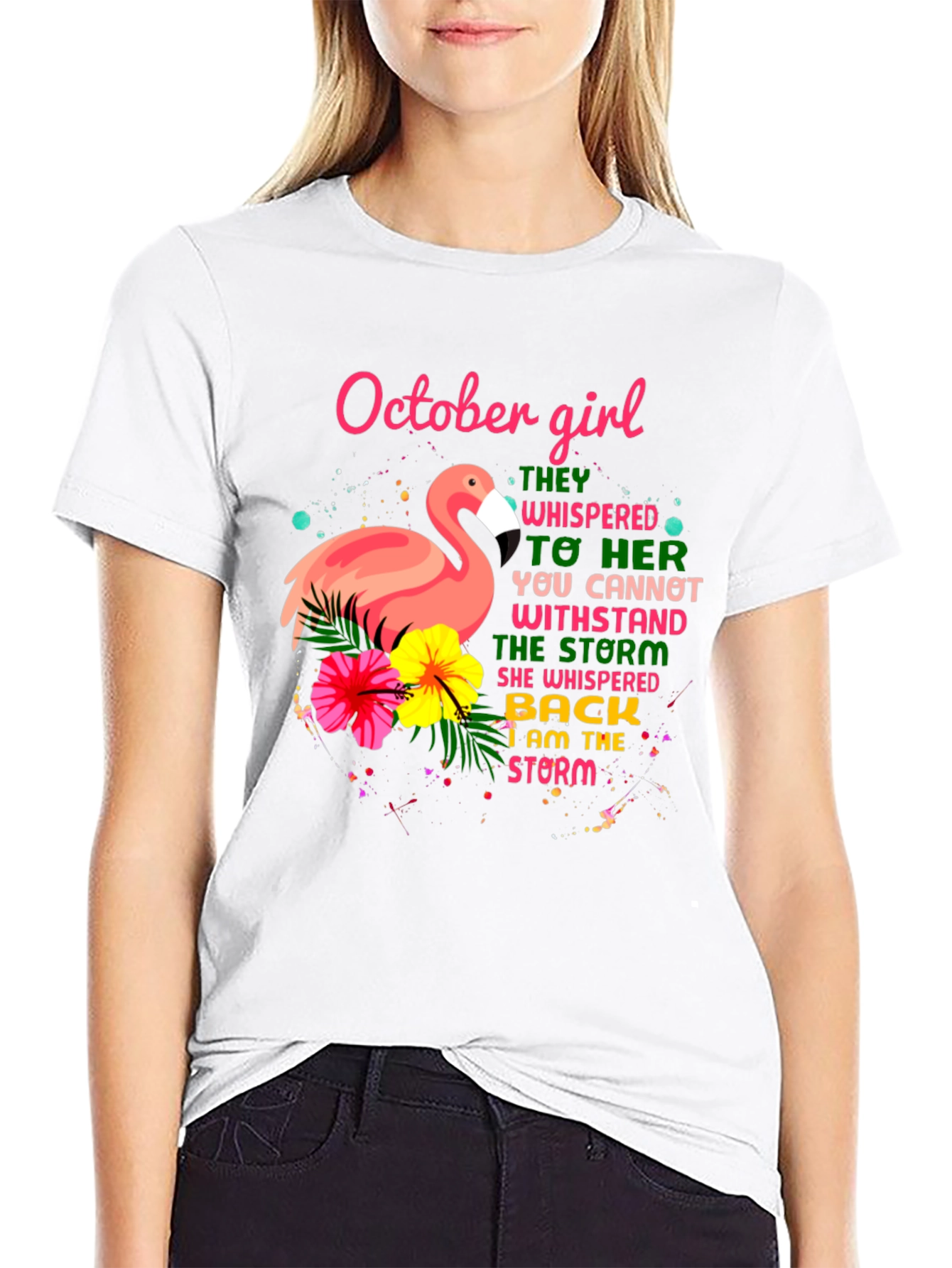 October Girl Flamingo Graphic T-Shirt