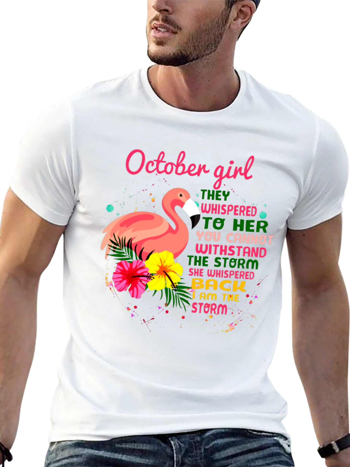 October Girl Flamingo Graphic T-Shirt