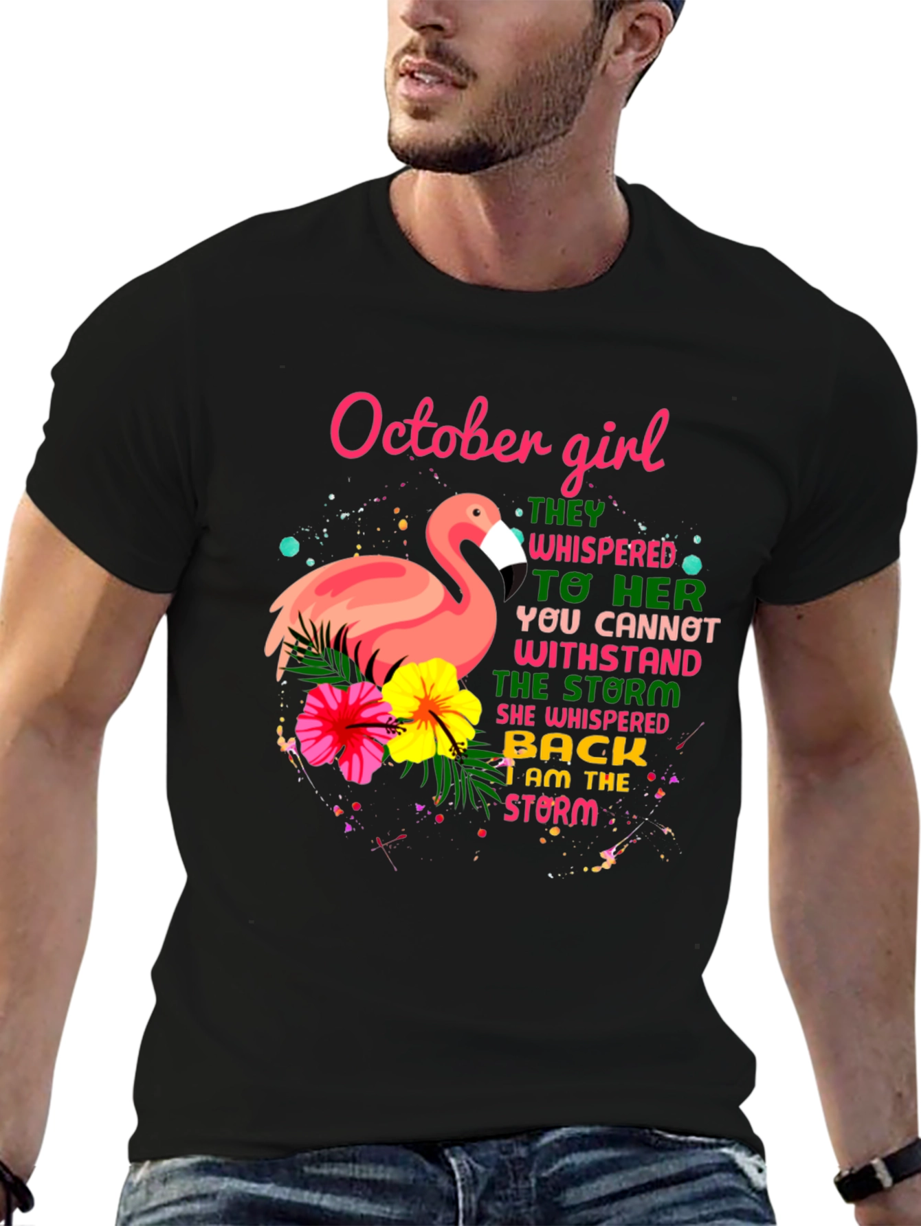 October Girl Flamingo Graphic T-Shirt