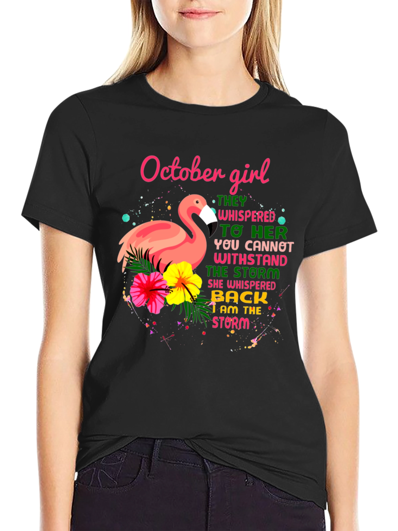 October Girl Flamingo Graphic T-Shirt