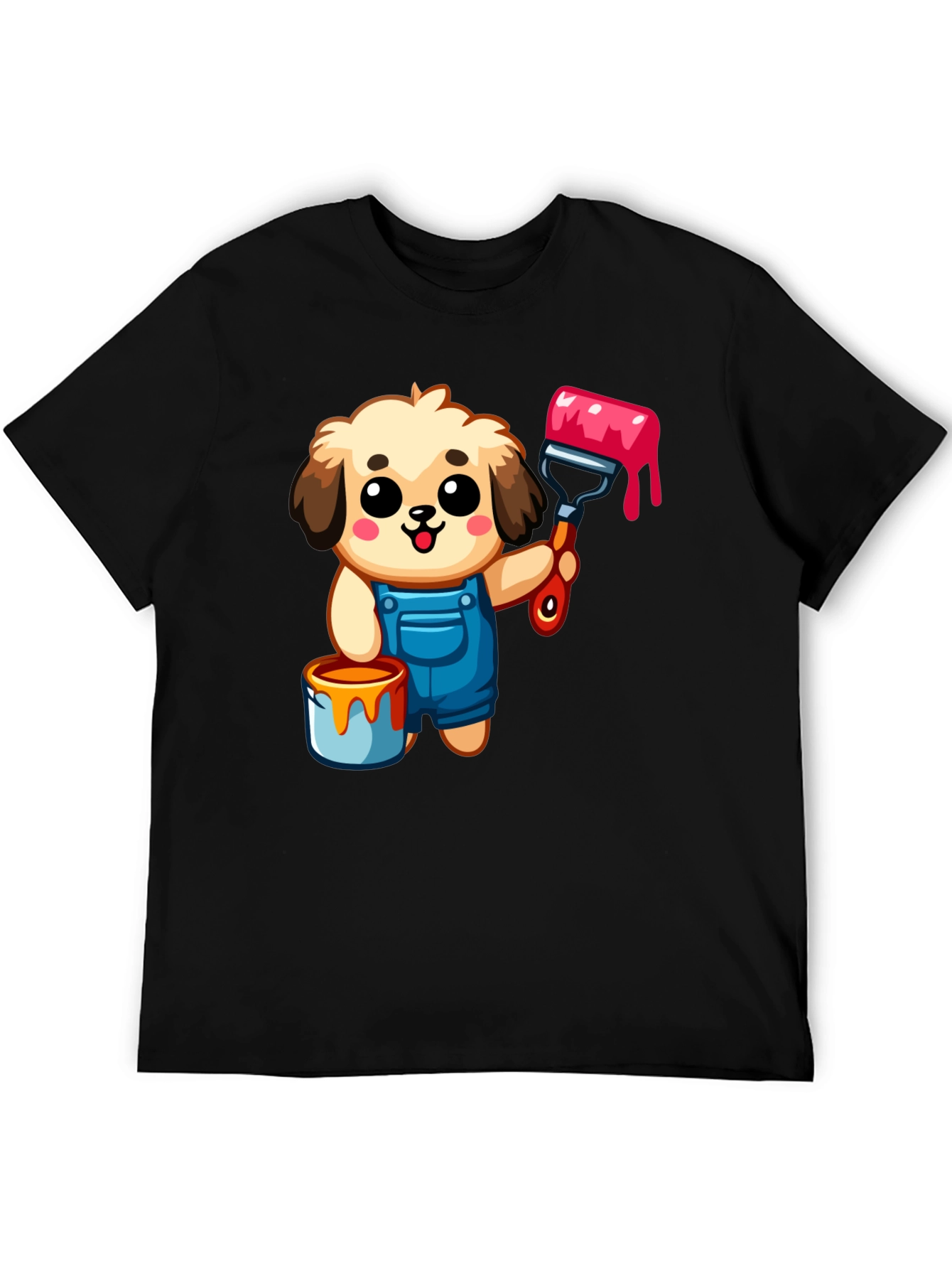 Cartoon Dog Painter T-Shirt - Black