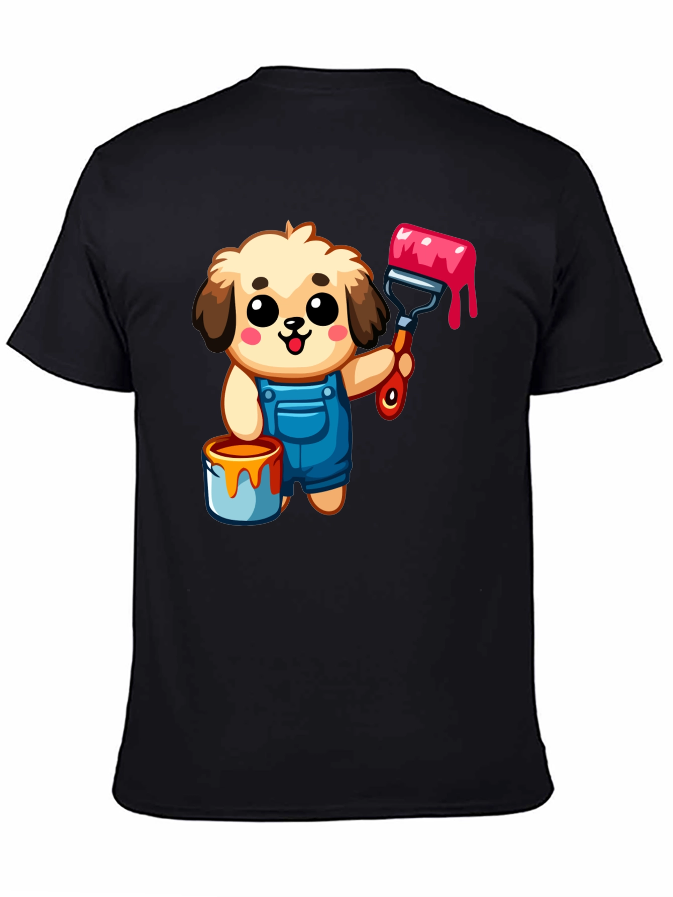 Cartoon Dog Painter T-Shirt - Black