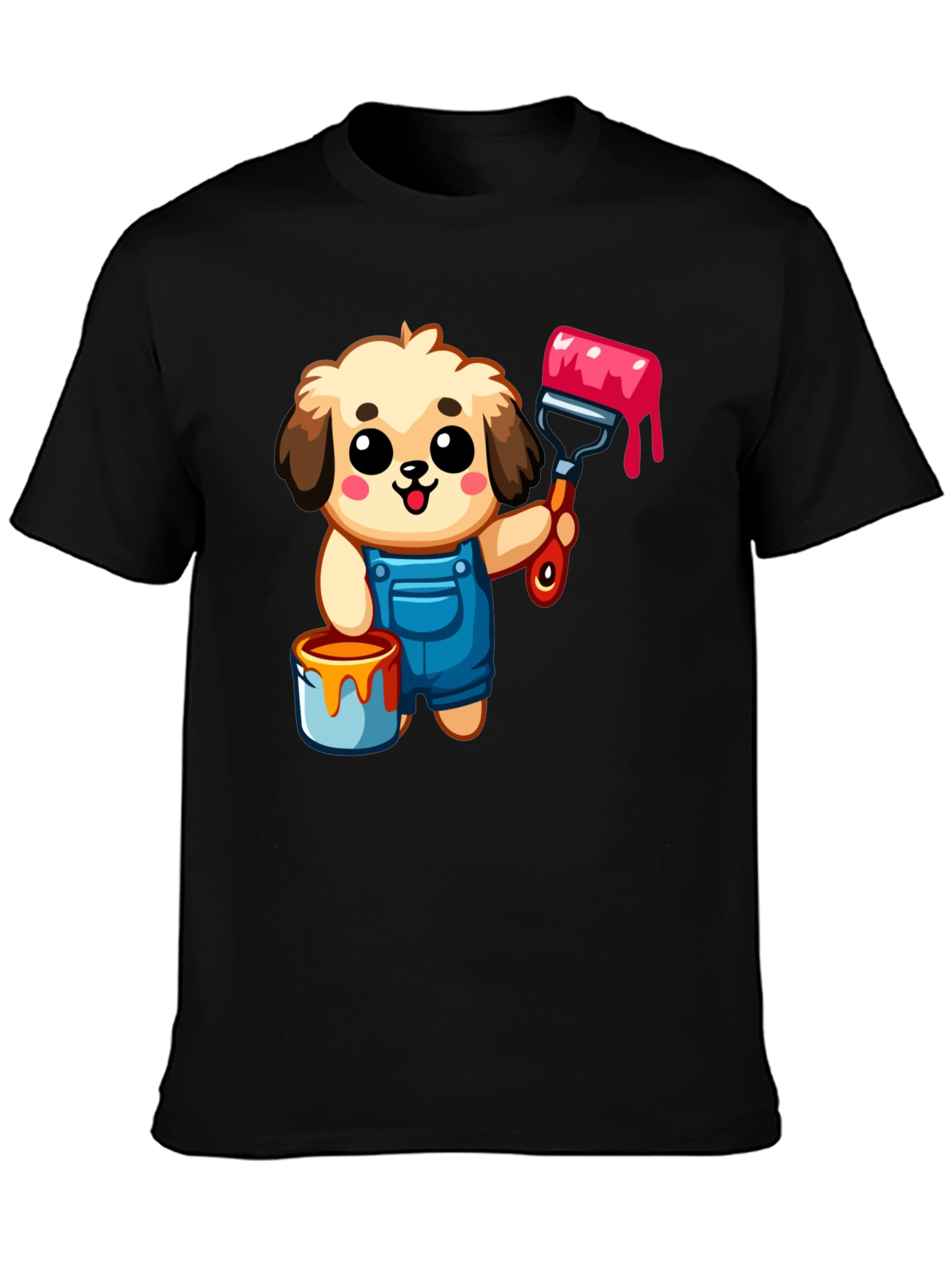 Cartoon Dog Painter T-Shirt - Black
