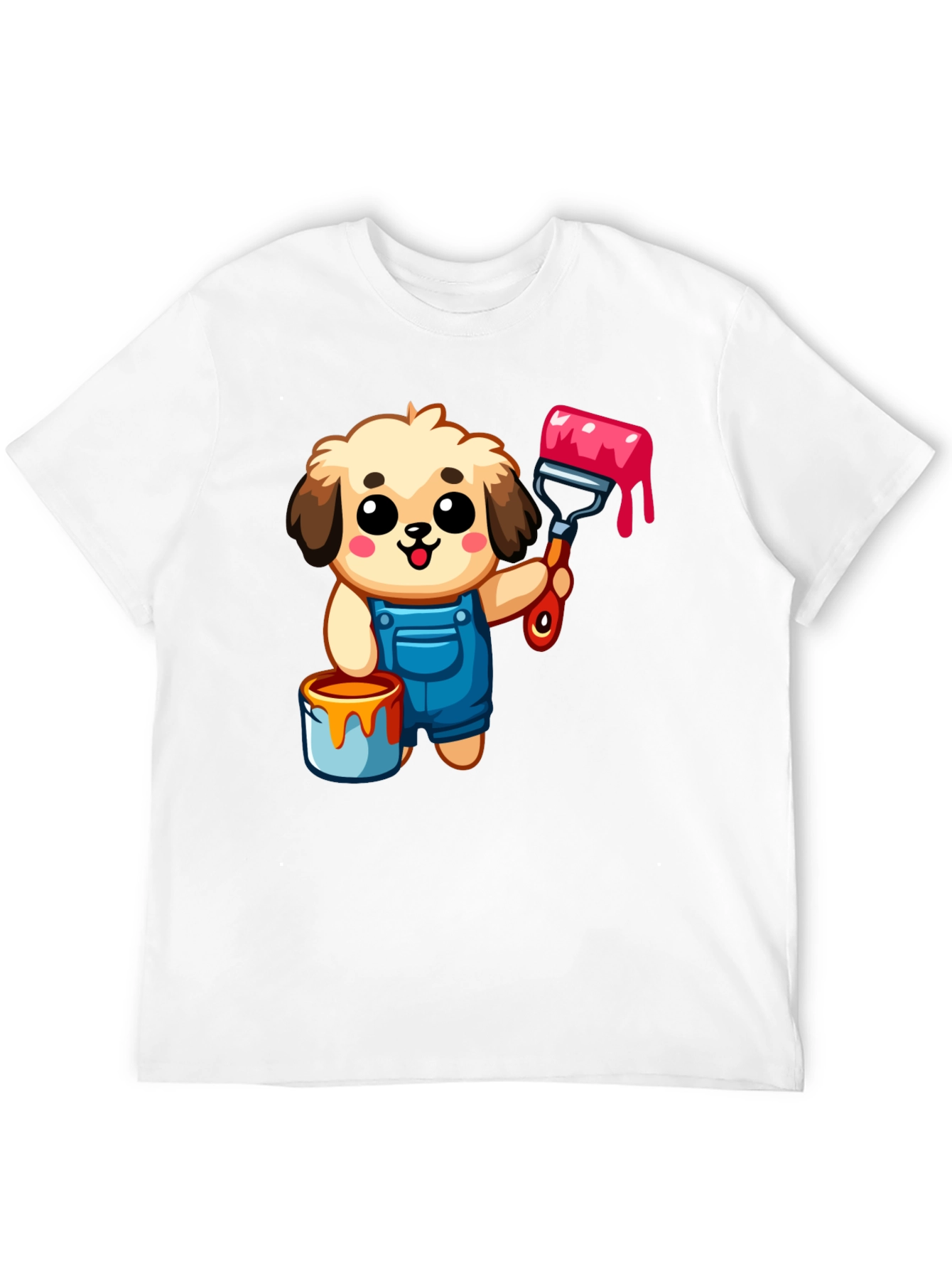 Cartoon Dog Painter T-Shirt - Black