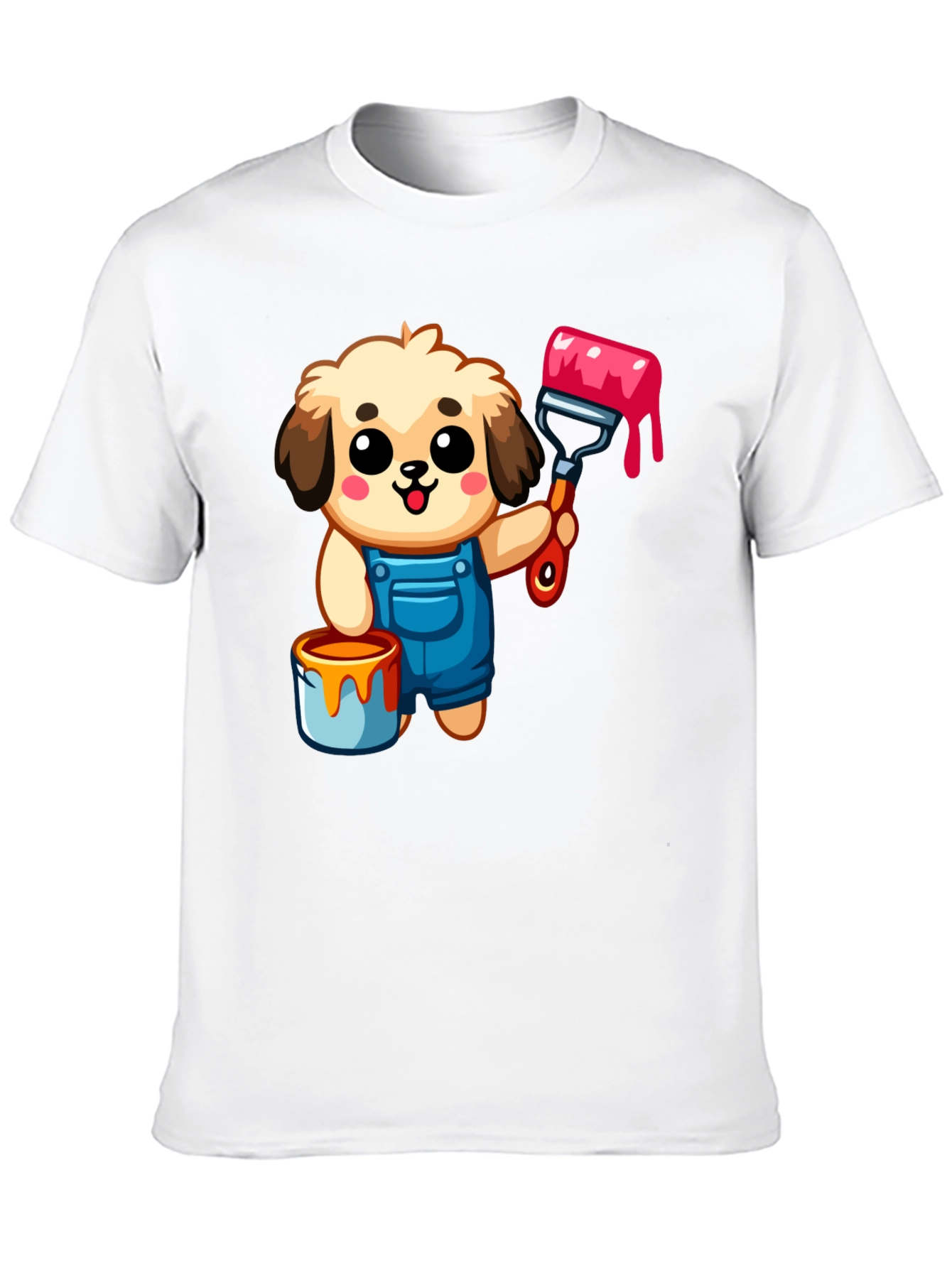 Cartoon Dog Painter T-Shirt - Black