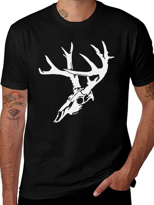 Mens Black Deer Skull Graphic Tee
